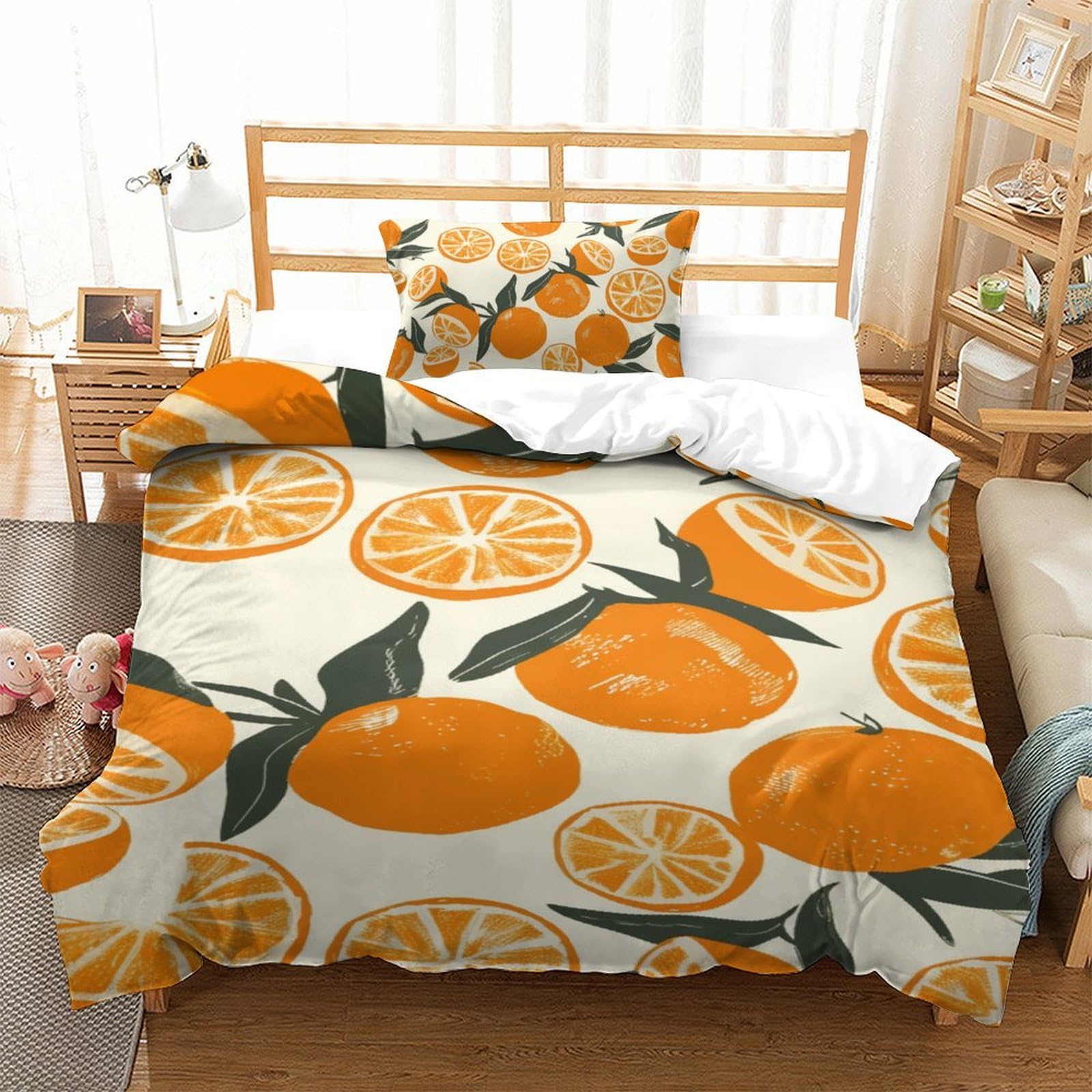 Housse de couette respirant orange de haute qualité 3 pièces pour lit garçon 135x200