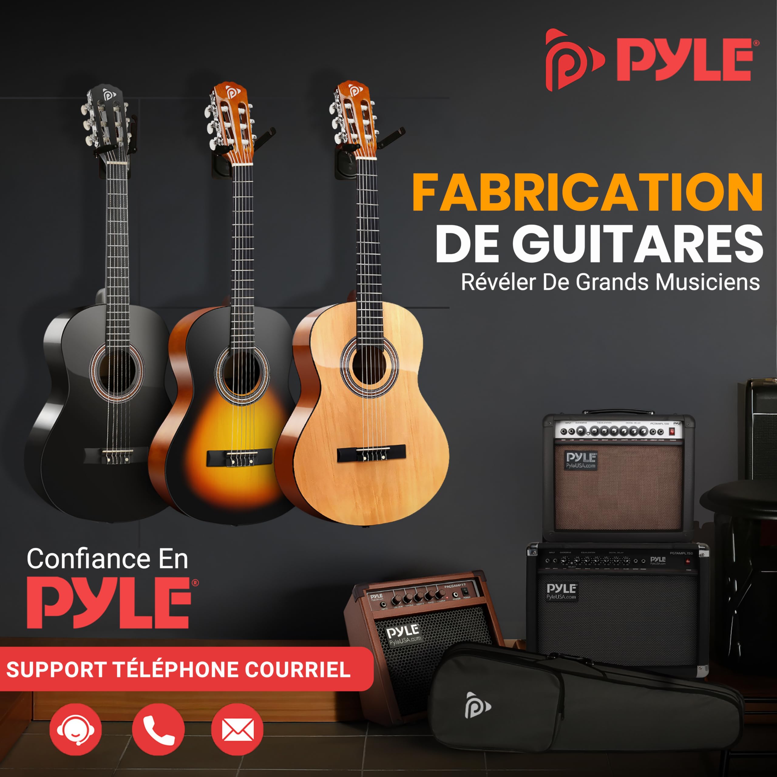 Pyle Guitare Acoustique pour Gauchers de Taille ¾ – Guitare Classique à 6 Cordes 36” pour Débutants avec Étui, Accordeur Numérique, Sangle, Cordes, Médiators – Idéale pour Étudiants Gauchers