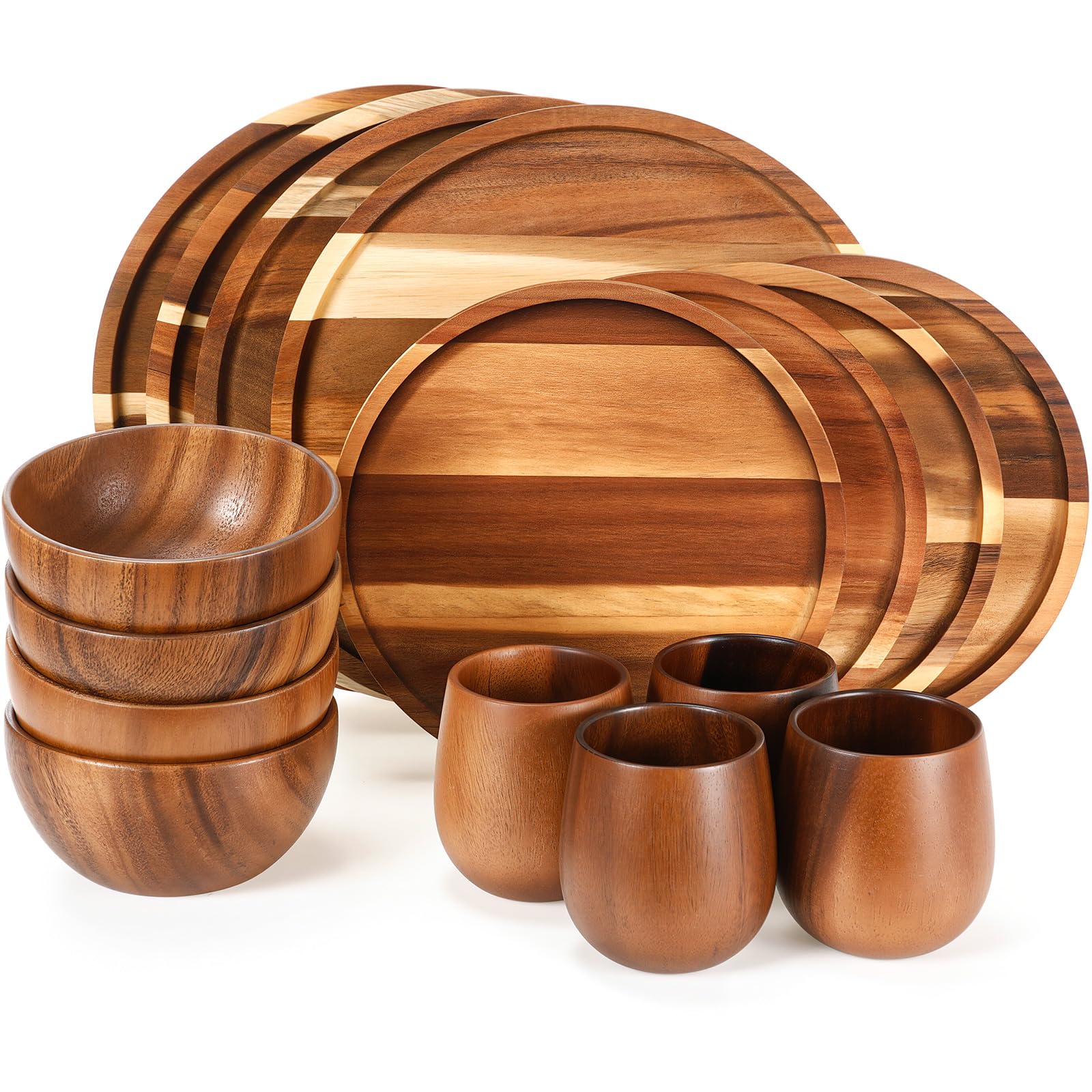 Photo 1 of Maxdot 12 Pcs Acacia Wood Dinnerware Set for 4