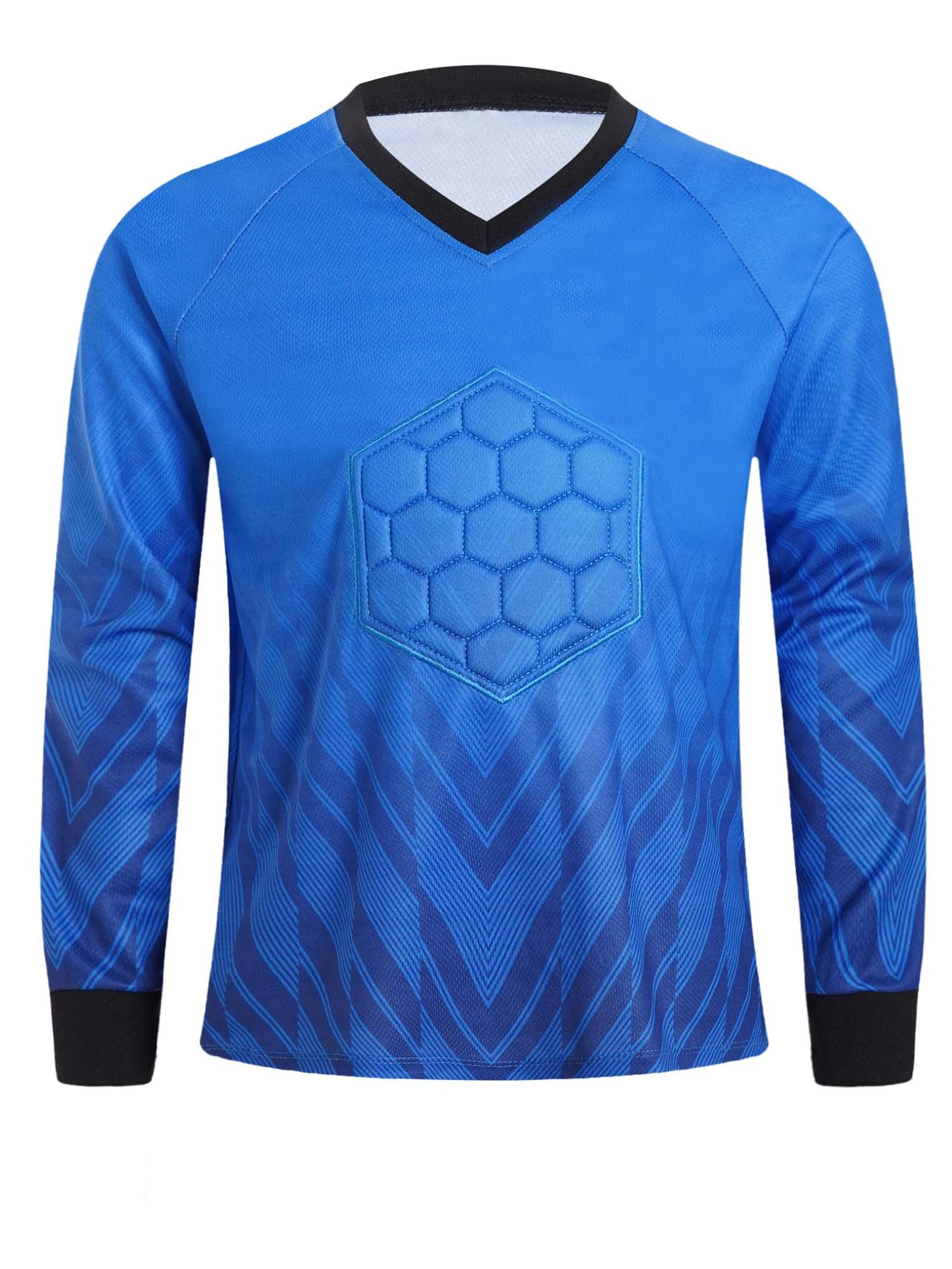 YEAHDOR Kids Boys Long Sleeve Padded Protective Goalkeeper Jersey Goalie Shirts Football Sports Training Tops Blue 16 Years