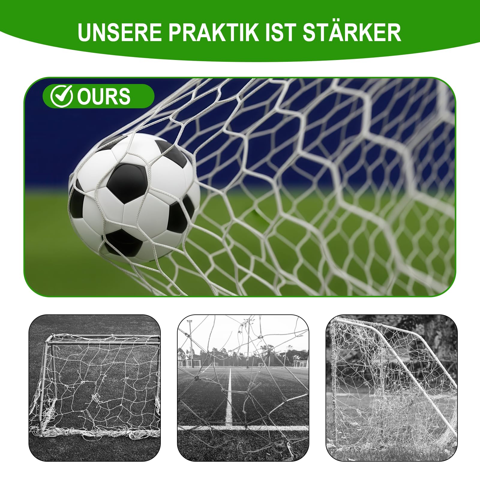Fußball Tornetz 3,2 x 1,5 x 2,1 m aus Nylon, 2 Stück Fußballnetz mit Tragetasche, Luftpumpe, Schiedsrichterkarten und Pfeife, Ersatznetz für Fußballtor Training und Freizeit