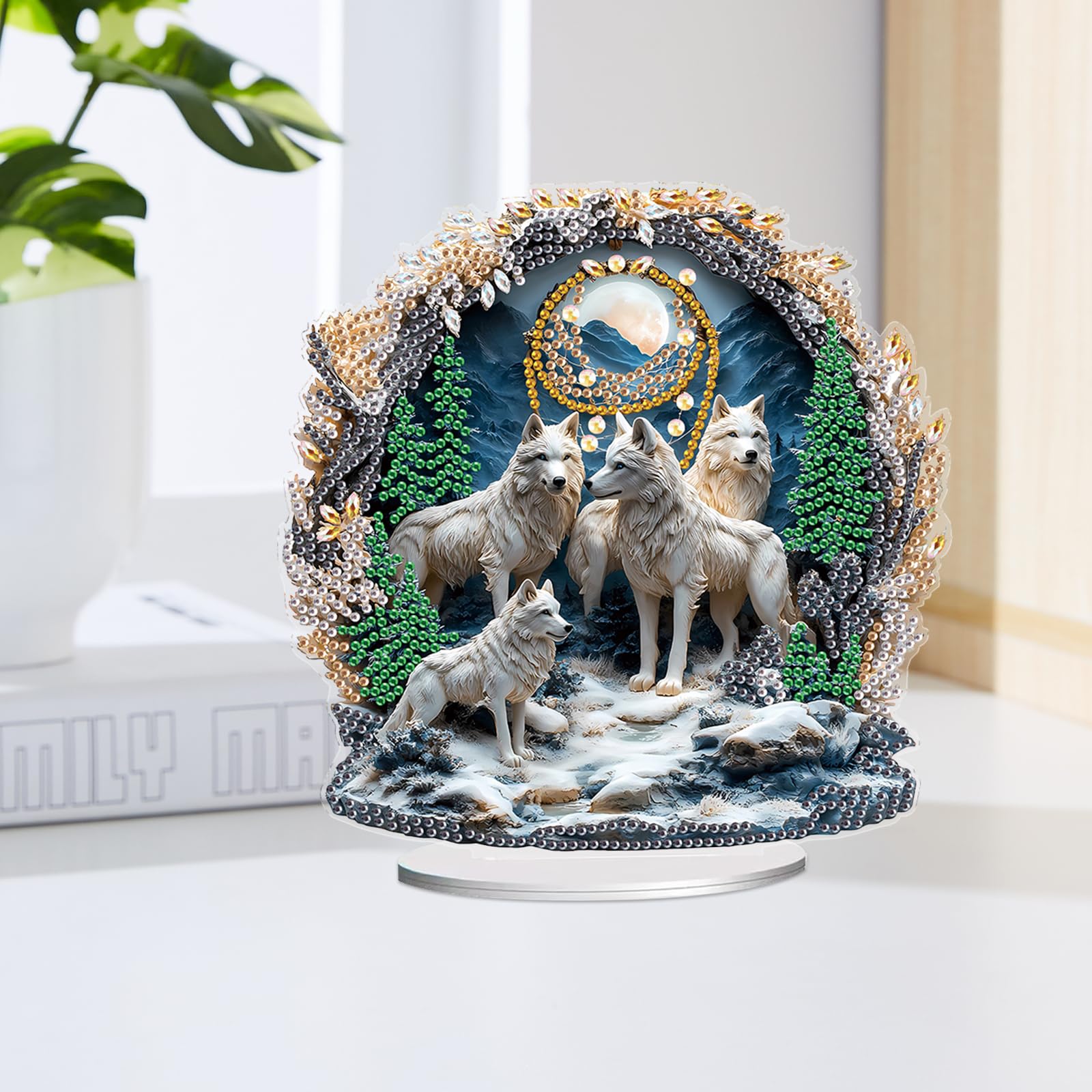 JISHSHAY Diamond Art Desk Ornaments Diamond Painting Desktop Decoration Gem Art Table Top Decorations Gem Painting Table Ornaments Mosaic Kits for Adults Desk Top Kits with Special Shape Wolf - Image 9