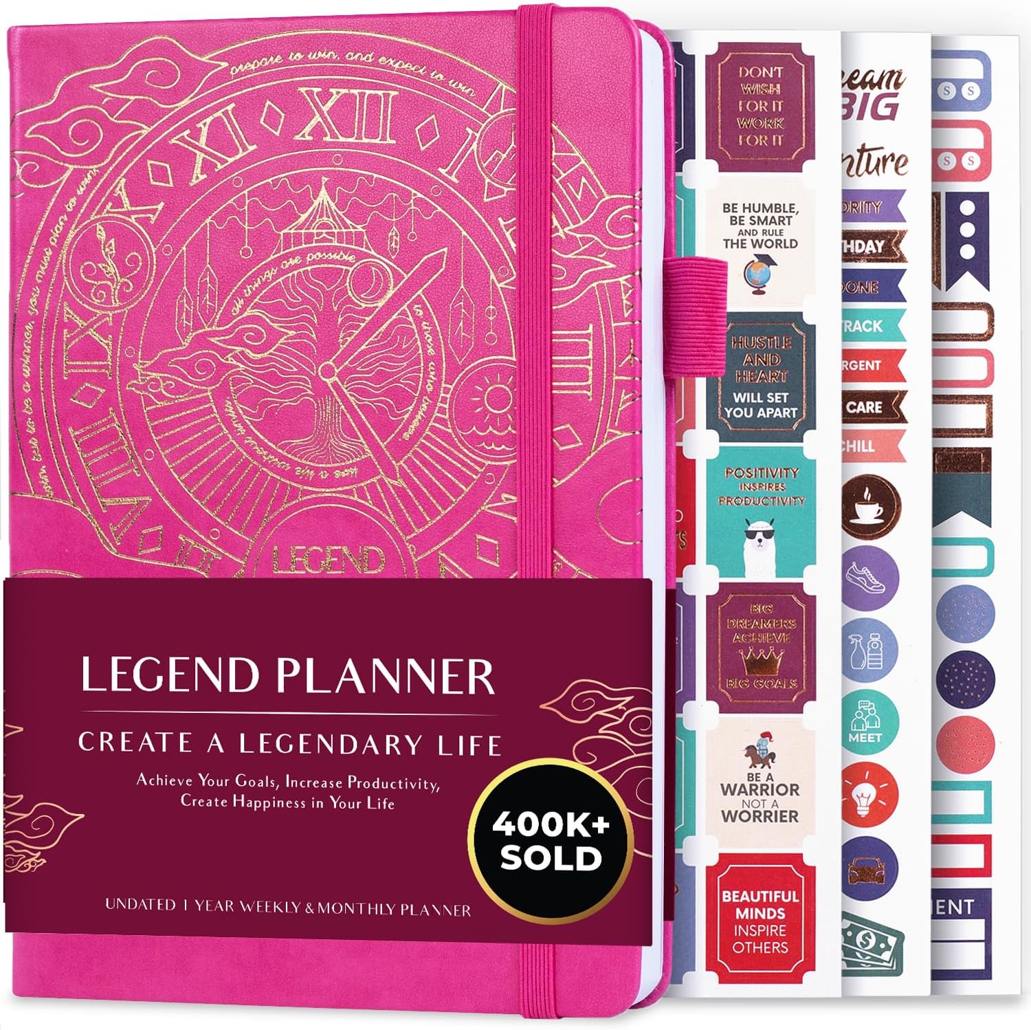 Legend Planner – Undated Weekly & Monthly Life Planner to Hit Your Goals & Live Happier, Organizer Notebook & Productivity Journal, A5 (Hot Pink, Gold)
