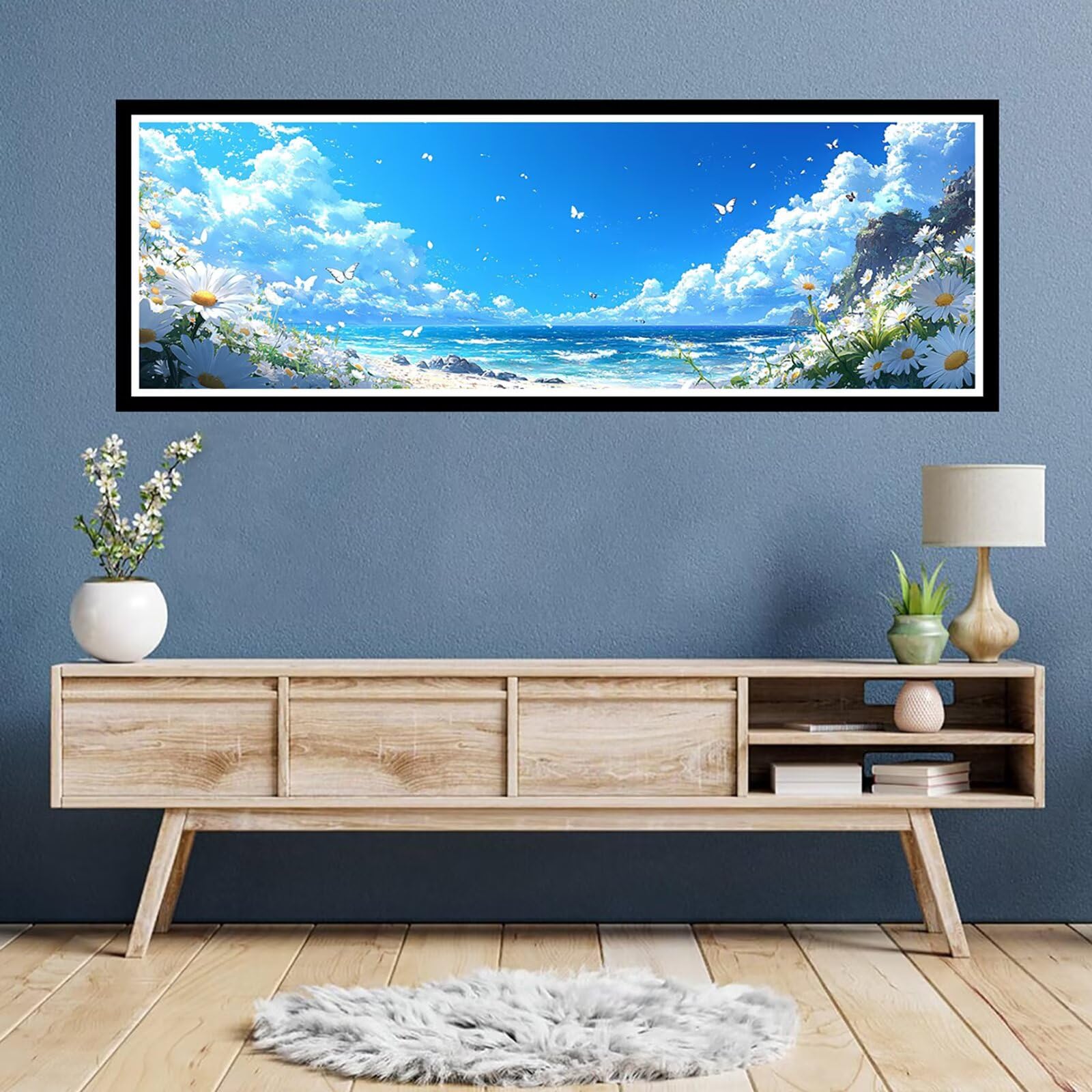 5D DIY Nad morzem Diamentowe malowanie Duży rozmiar 100 x 300 cm, diamentowe malowanie dla dorosłych Krajobraz, Diament Malarstwo Haft Ścieg krzyżykowy Rhinestone Zestaw Kreatywna dekoracja diamentowa