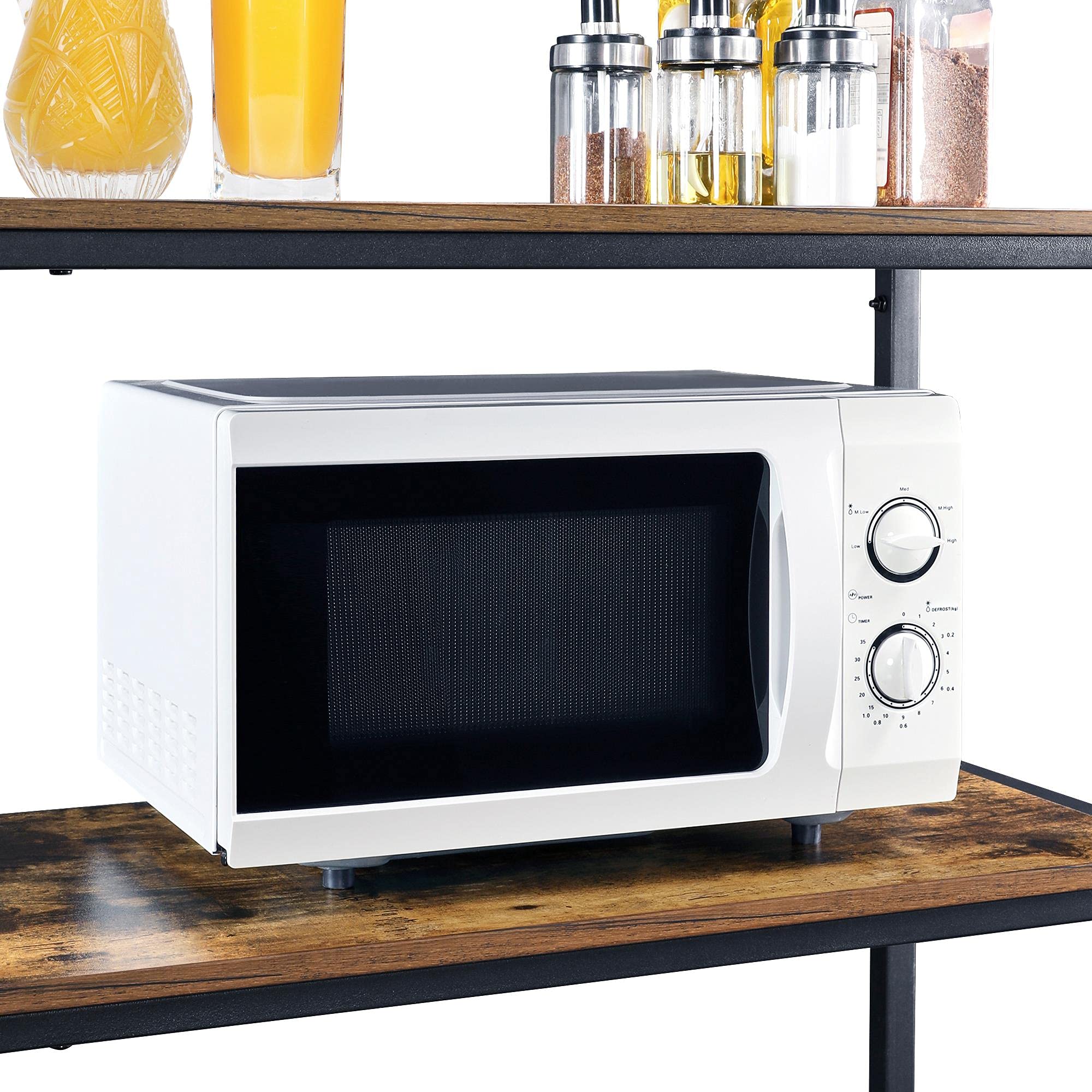 Yaheetech Étagère de Cuisine avec 5 Crochets Fixes & 5 Crochets Réglables, Support de Micro-Ondes pour Cuisine, 3 Étagères de Rangement, Style Industriel, Marron Rustique 80cm L x 38cm I x 170cm H