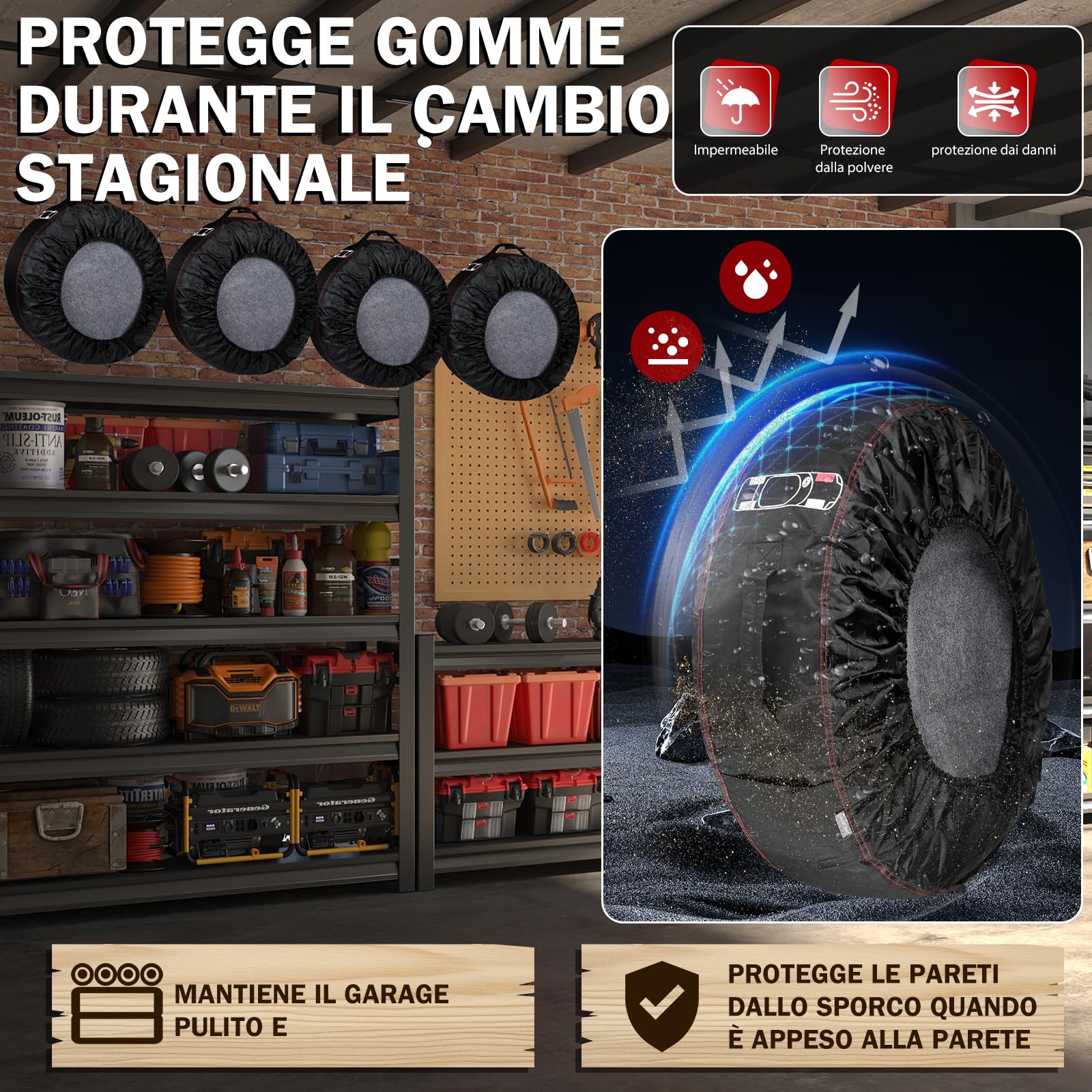 moveland Borse Pneumatici 13-17 Pollici - Set Da 4 Resistenti Alle Rotture - Copri Pneumatici Con Cuscinetti In Feltro - Impermeabili E Antipolvere, Per Proteggere, Conservare E Trasportare
