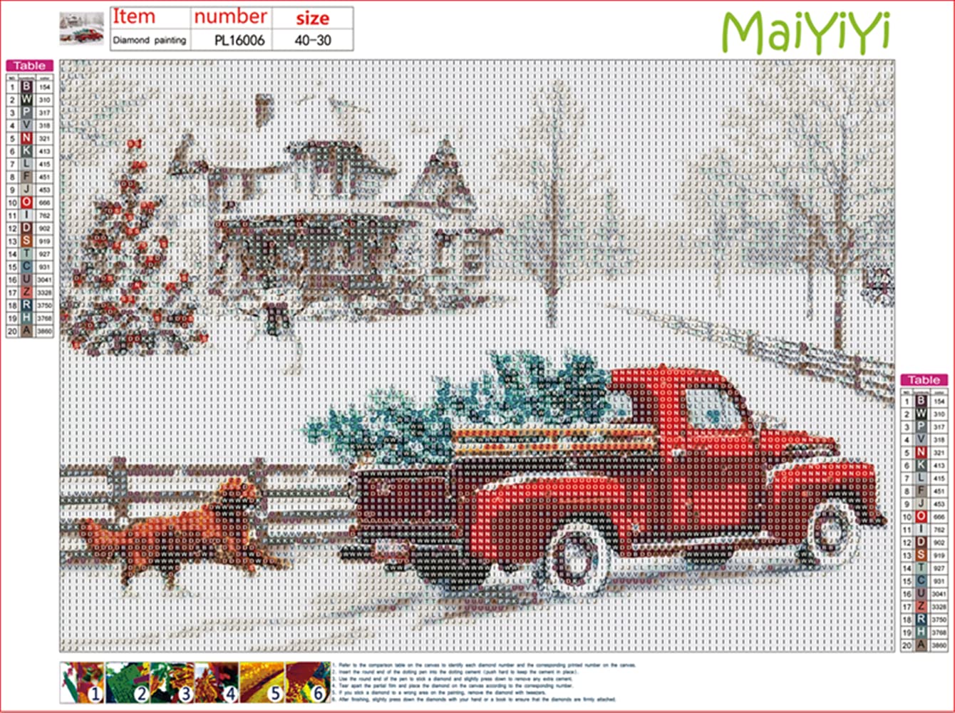 Christmas Snow Stitch Diamond Painting Kit - 5D Full Drill DIY Art With Red Truck & Dog (40x30 Cm) - View #7