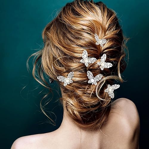 Miniatura 6 de 12 pinzas de mariposa para el cabello, pinzas para el cabello con perlas de cristal, horquillas para el cabello de novia, boda, accesorios para el