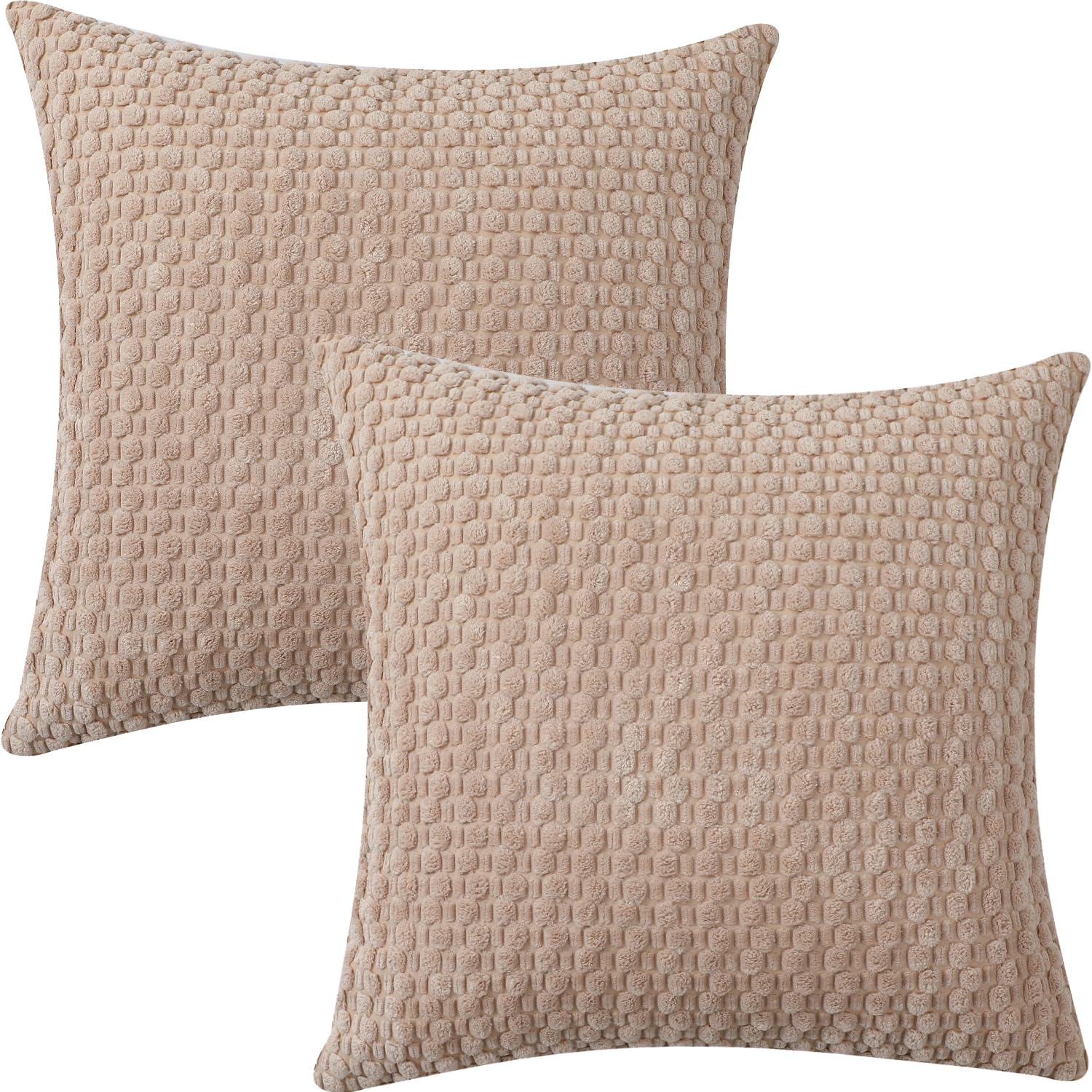 Tennove Cushion Covers 40x40cm Decorative Modern Khaki Pillow Cases Pack of 2 Corduroy Boho Soft Throw Pillow Covers Square Pillowcases for Sofa Living Room Bed Home Decor