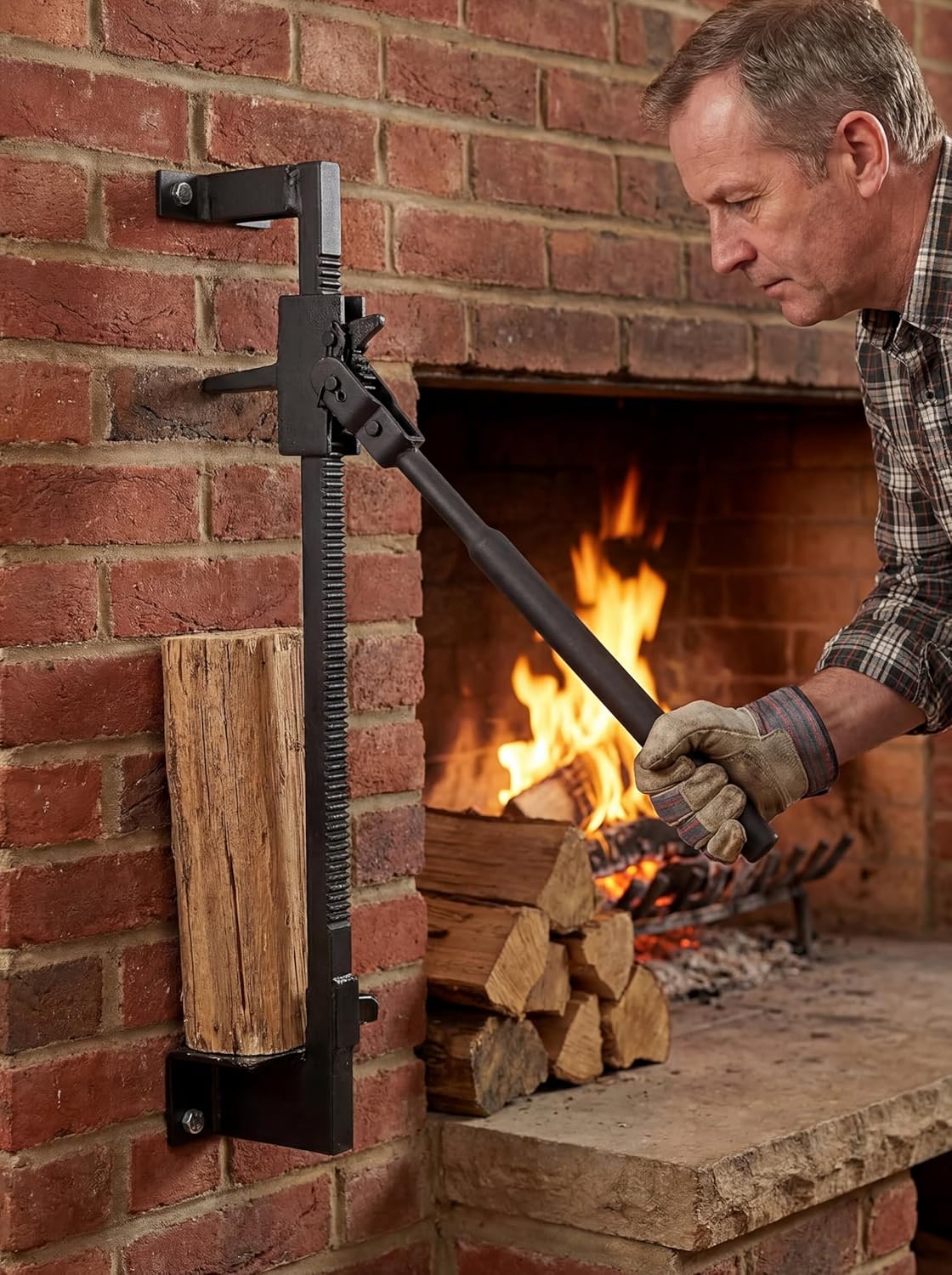 Manual Log Splitter Wall Mounted, Heavy Duty Carbon Steel Firewood Splitter, Leverage Principle Wood Cutter with Ergonomic Handle for Home Fireplace, Camping, Patio, Kindling Splitting