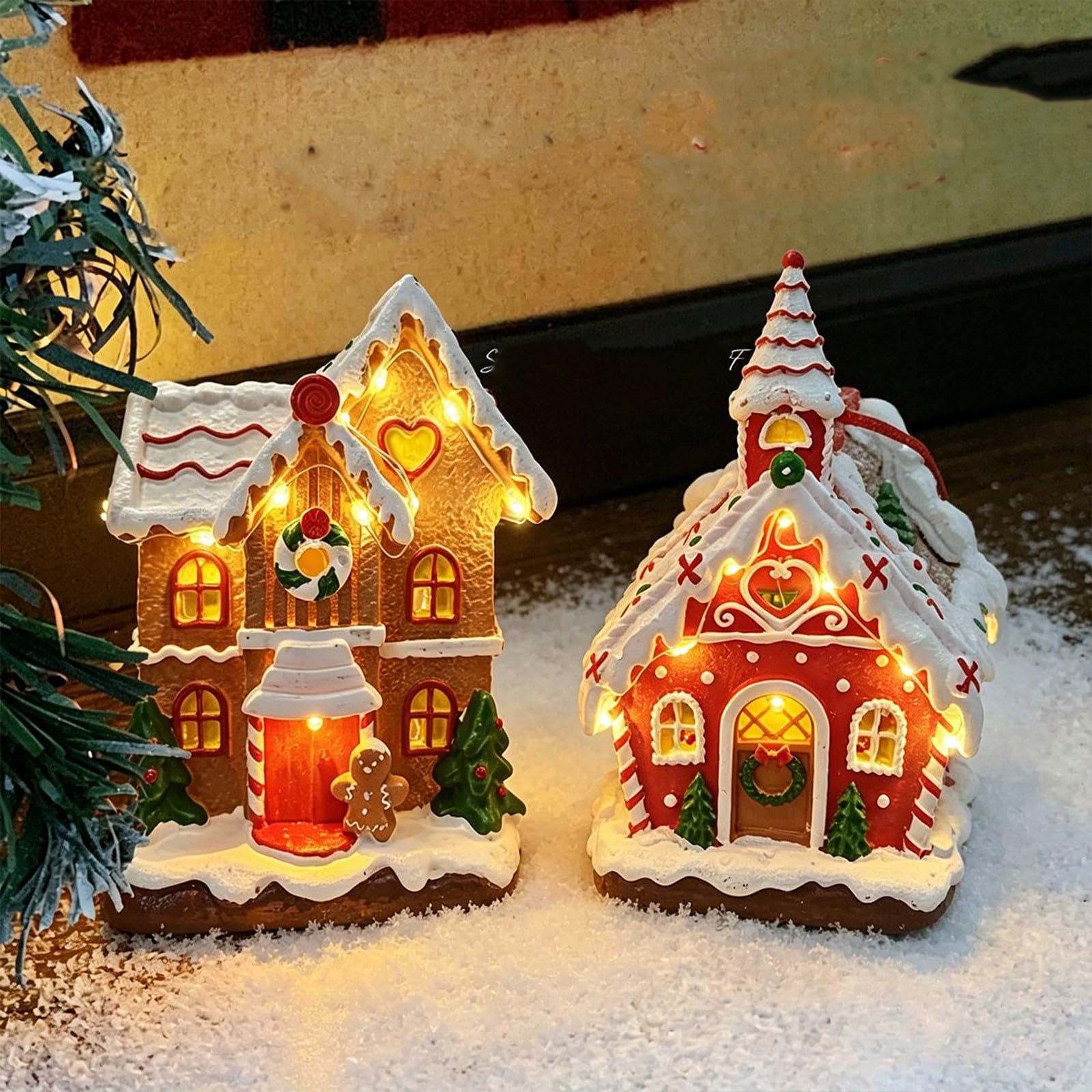 Casa de Pan de Jengibre navideña de Resina con Luces LED integradas y Reproductor de música para decoración Festiva de Fiestas Cubierta Musical navideña