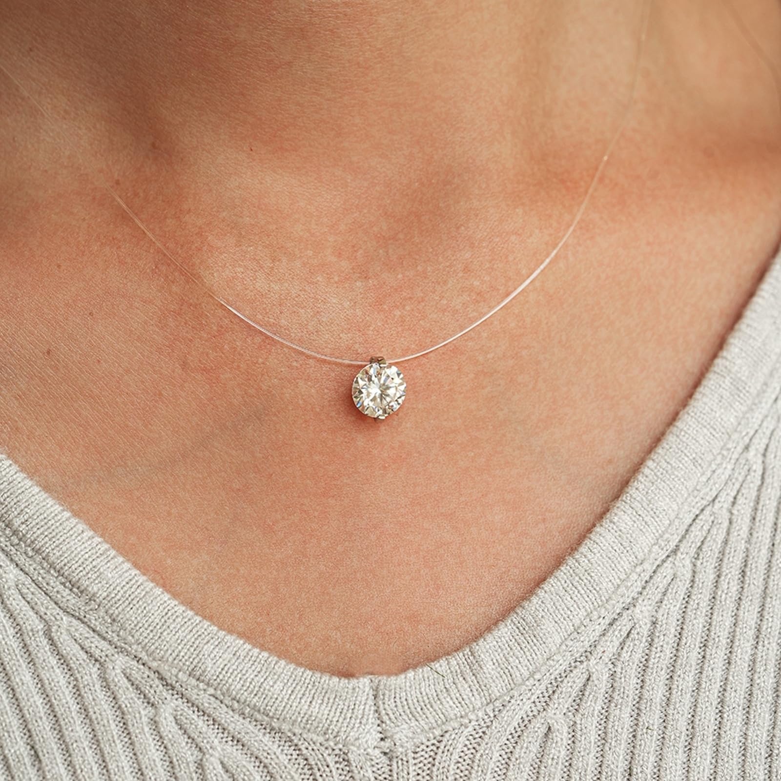 Collar de moissanita para mujer, minimalista de 2 puntas, collar de boda solitario de oro para esposa, oro blanco/platino