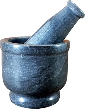 KLEO 4" Diameter Natural Stone Mortar and Pestle Set as Spice Grinder, Medicine Masher Black