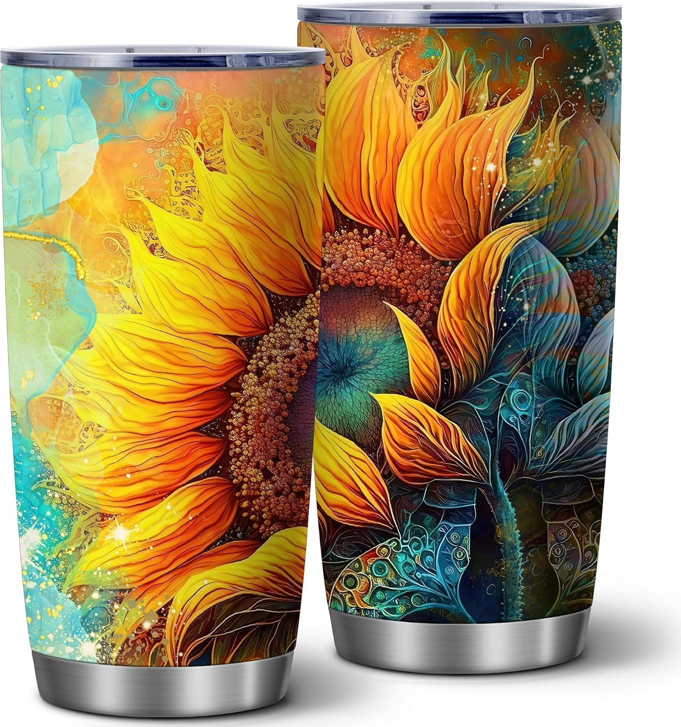 20oz Alcohol Ink Sunflower Boho Insulated Stainless Steel Tumbler with Lid