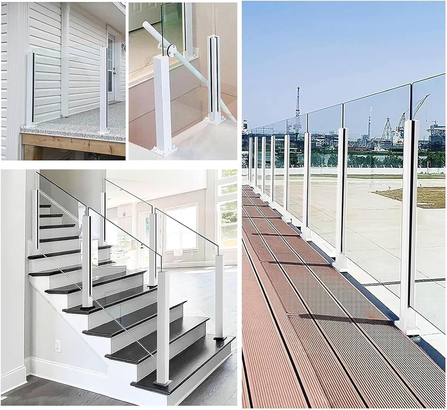 Paletti per ringhiera per scale in acciaio inossidabile resistente con pannelli in vetro bianco, 125 cm, per interni ed esterni, per giardino, patio, piscina e scale, elegante e sicuro