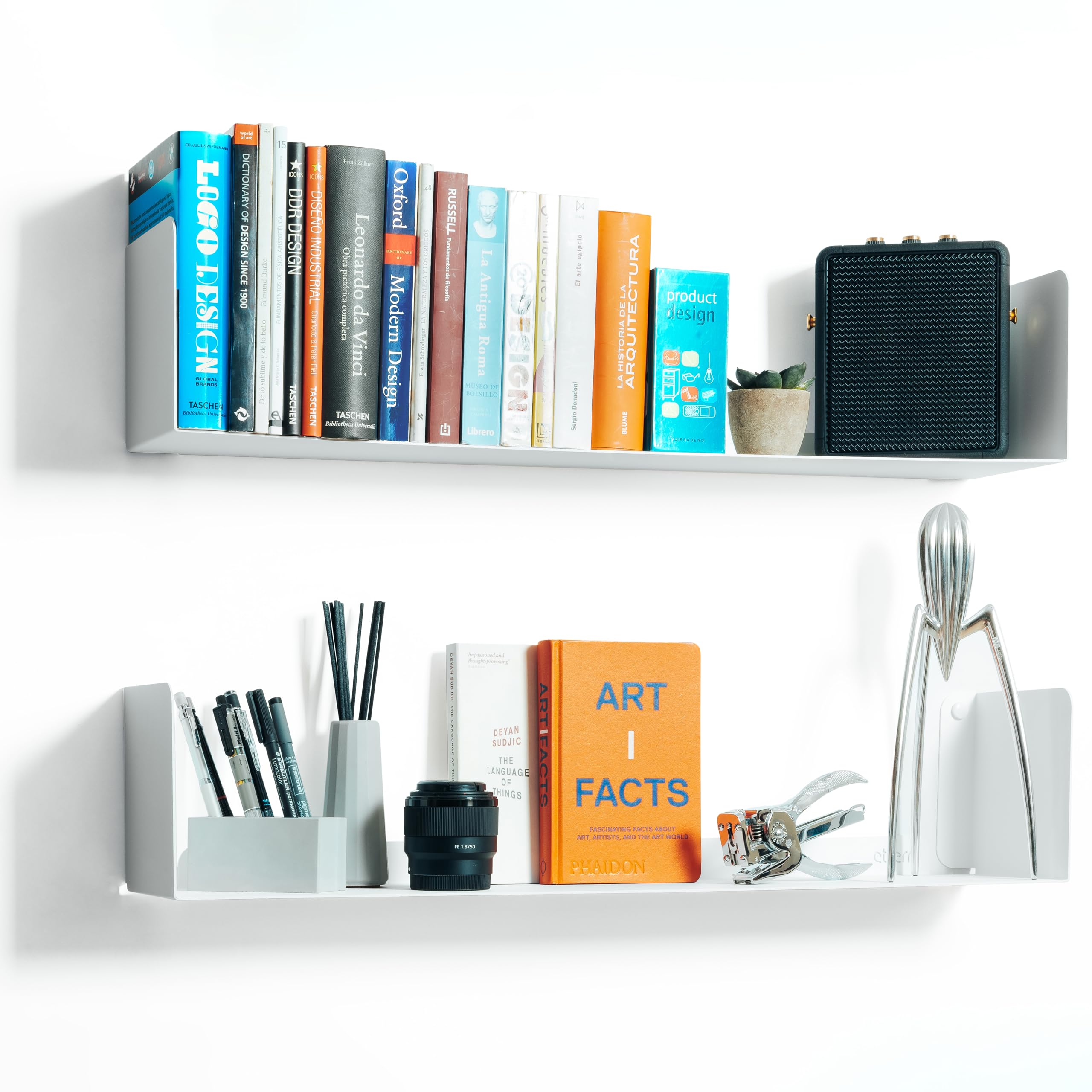 etterr | Pack de 2 Estanterías de Pared | 70x15 cm | 100% Acero | Fabricado en Europa | Estanteria Libros | Baldas Flotantes Pared | Estanteria Blanca | Estanterias Pared | Estante Flotante Pared
