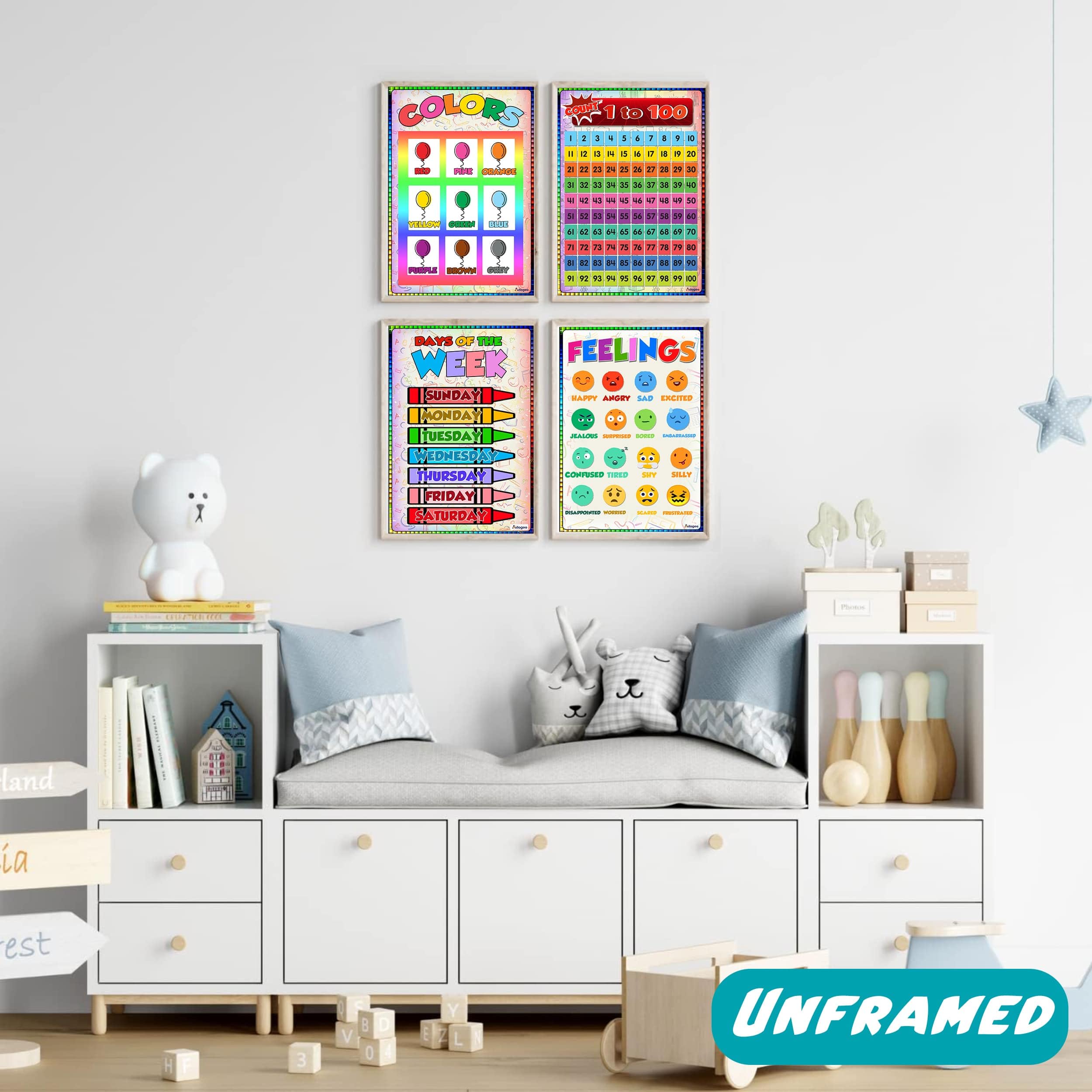 Set of 12 Educational Posters for Preschoolers & Toddlers - Alphabet, Numbers, Shapes, Colors, Seasons, and More | Must-Have Classroom Materials for Kindergarten | Days of the Week, and ABC Alphabet - Image 5