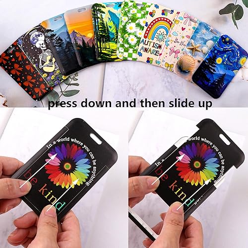 Miniatura 10 de Juanooo Soporte para tarjetas de identificación moradas con cordón y clip retráctil de carrete de insignia, lindo cordón para llaves para mujeres y