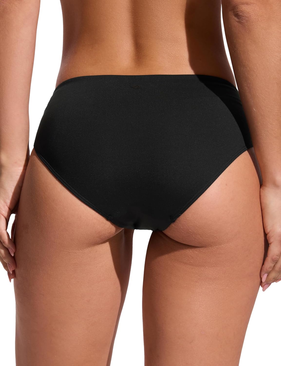 CRZ YOGA Mid Waisted Bikini Bottoms for Women - Full Coverage Bathing Suit Swimsuit Basic Swim Briefs