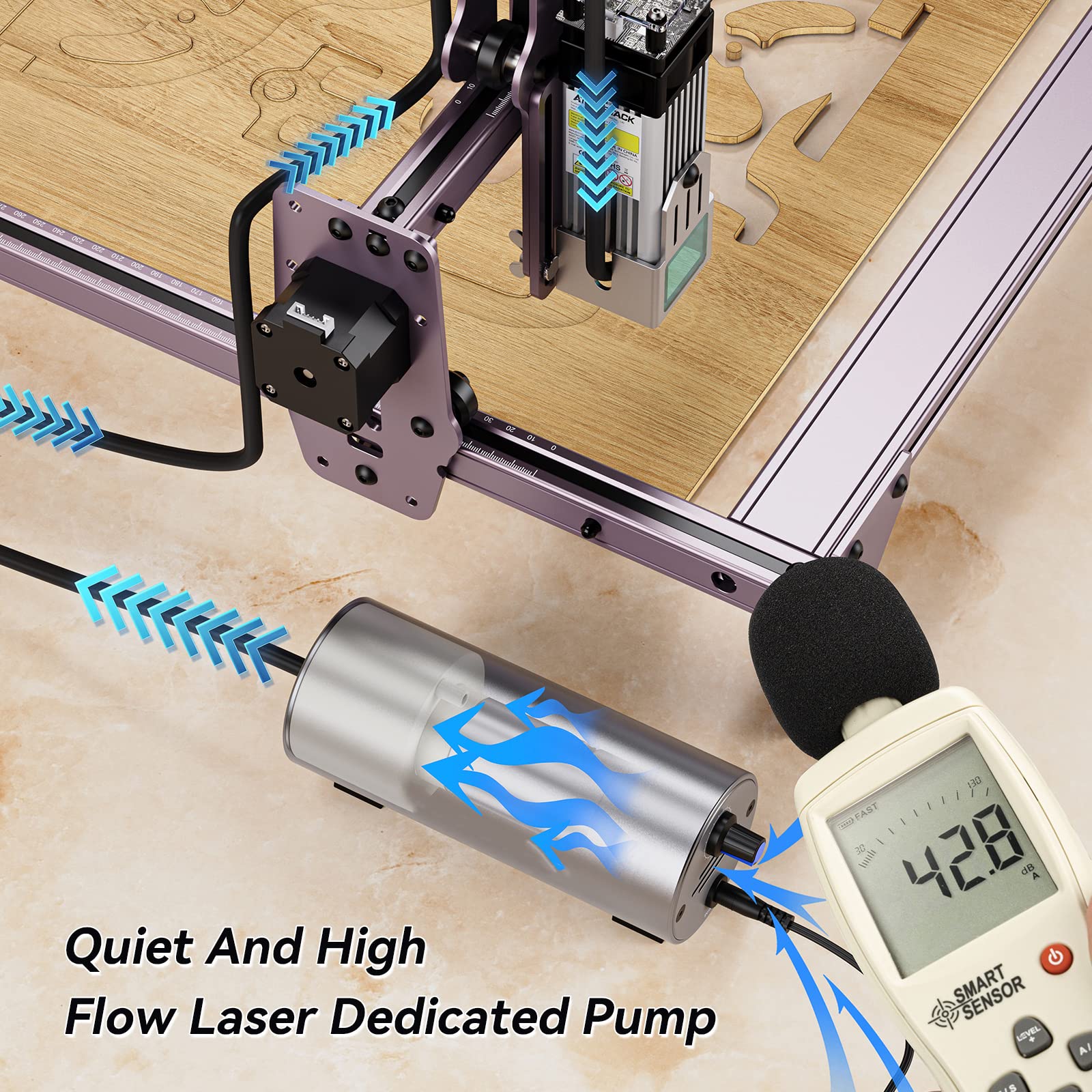 Set di assistenza ad aria per incisore laser, sistema di assistenza ad aria 10-30 l/min per incisione laser A10 Pro/A5 M50/A5 M50 Pro, basso rumore regolabile per rimuovere fumo e polvere per macchina