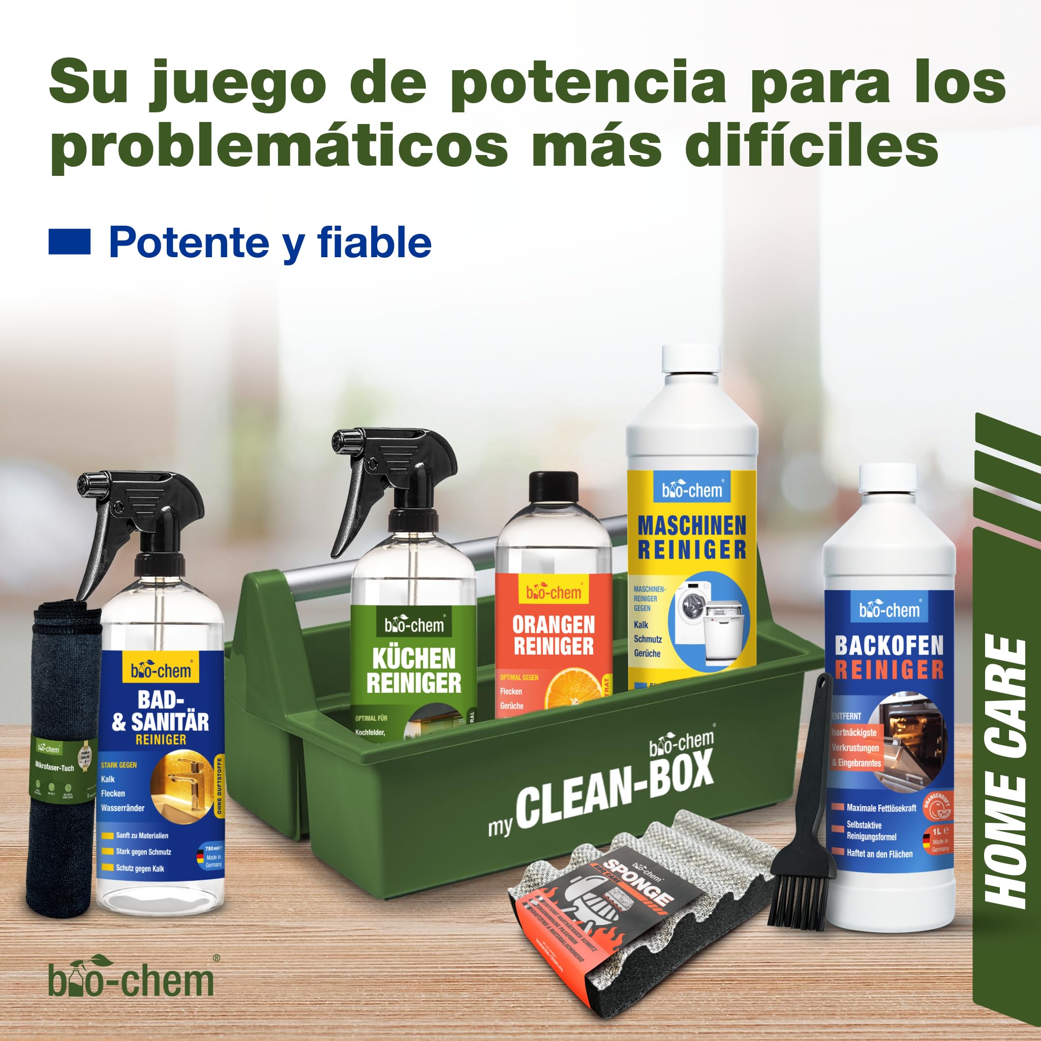 bio-chem Set de 10 productos y accesorios de cocina + caja | Limpiador para hornos, sartenes y ollas, cepillo incluido - Productos para superficies de la cocina - Accesorios incluidos