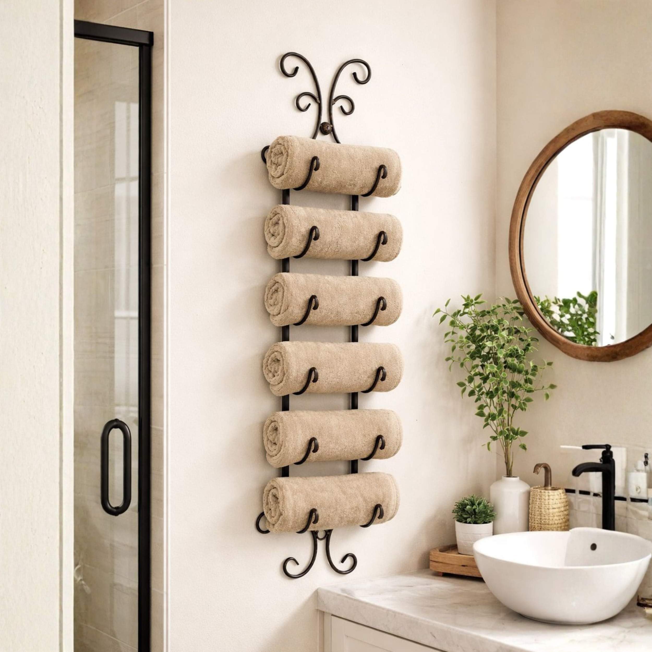 DanDiBo Supporto Porta Asciugamani 092568 Porta Asciugamani 90 cm Porta Asciugamani Stile Country Nero