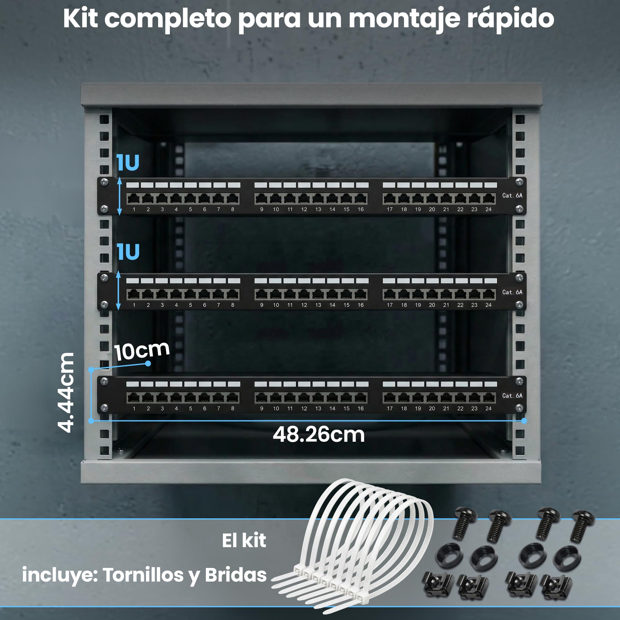 Extralink Patch Panel 24 puertos CAT6A STP apantallado 19 pulgadas RJ45