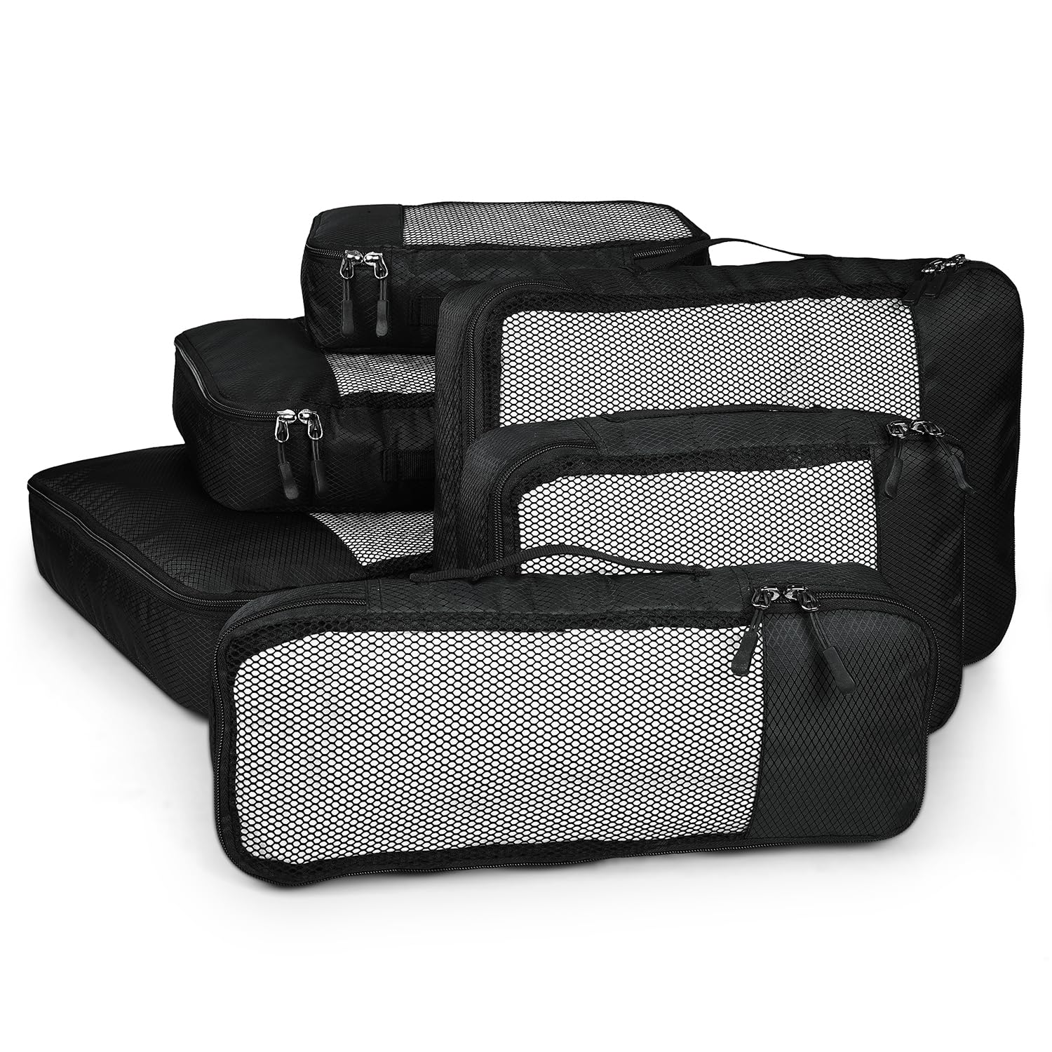 - FATMUG Polyester Packing Cubes Travel Bag Organiser Set Of 6 (1 Large, 2 Medium, 2 Small And 1 Slim) -Black