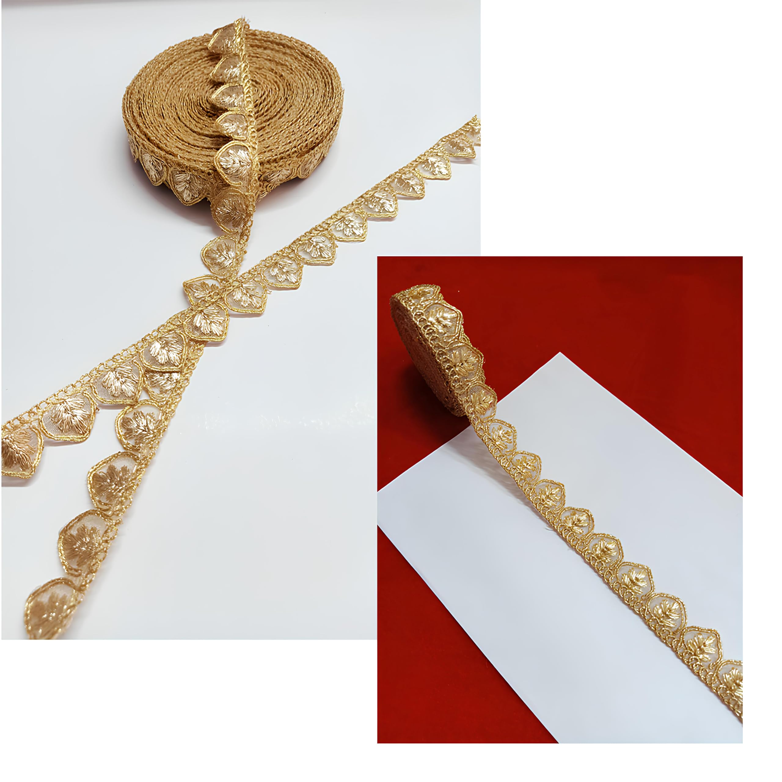 Flower Cutwork Embroidery Design Gota Patti Trim Heavy Zari Work Laces Borders for Sarees, Kurtis, Dresses, Duptaa, and Lehenga.9Mtr (Rose Gold)