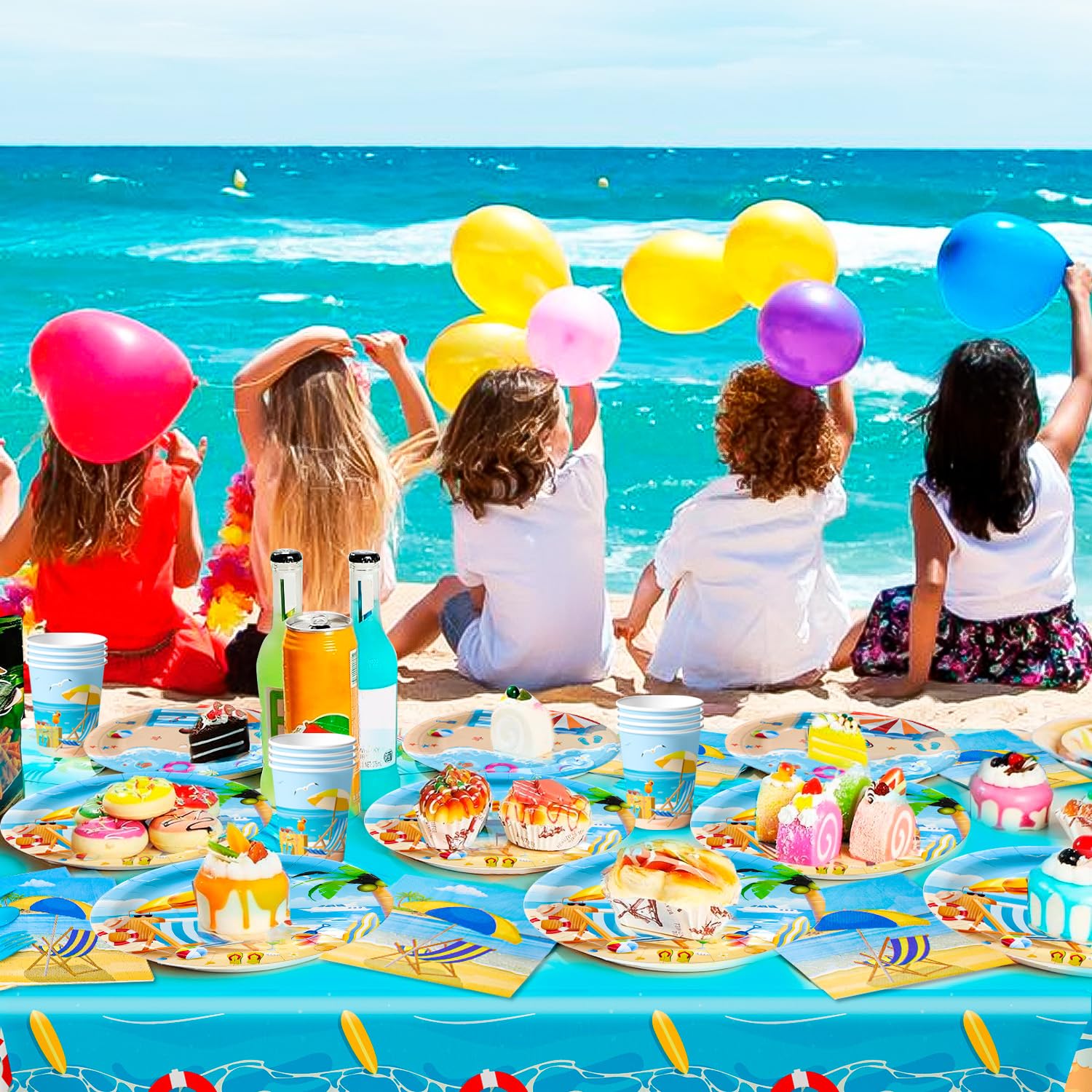 Forniture Estive per Feste in Spiaggia, 20 Ospiti Set per Feste in Mare Comprende Piatti di Carta a Tema Spiaggia, Bicchieri, Tovaglioli, Tovaglie Decorazioni per Feste di Compleanno in Mare