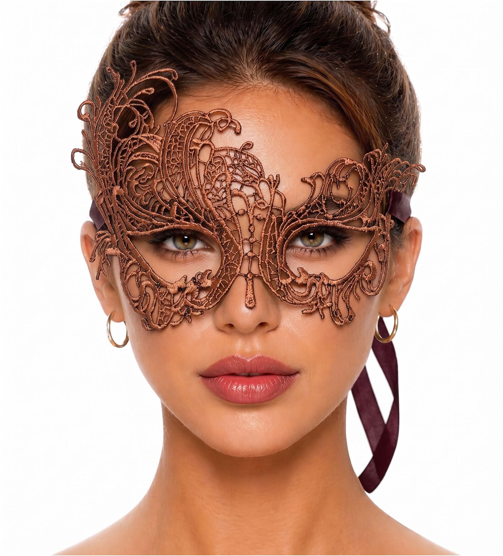 Masquerade Mask For Women Lace Masquerade Masks for Masquerade Party, Swan Mocha, One Size โ image 1