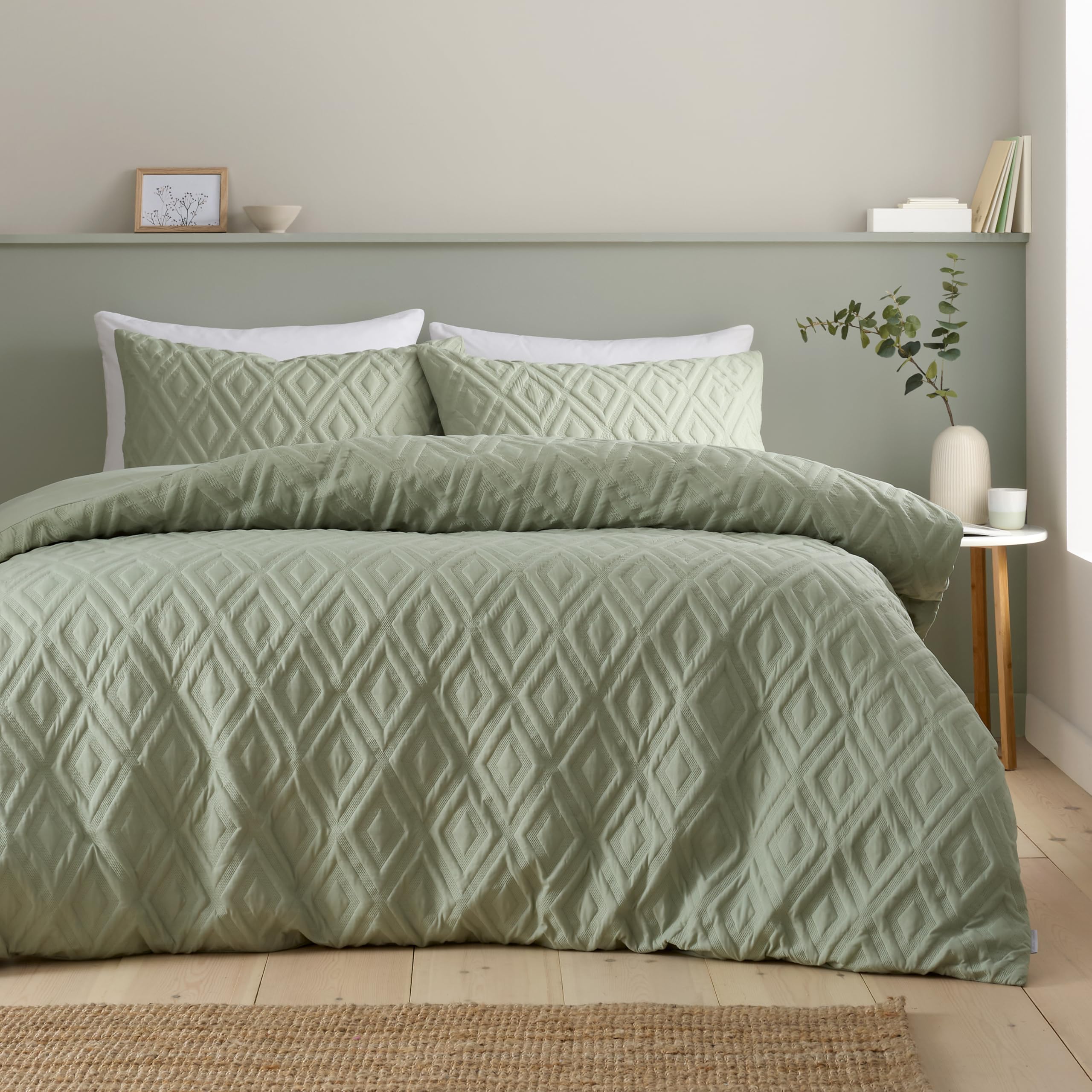 Catherine Lansfield  Jacob Geo Soft Touch Duvet Cover Set - Sage - Single