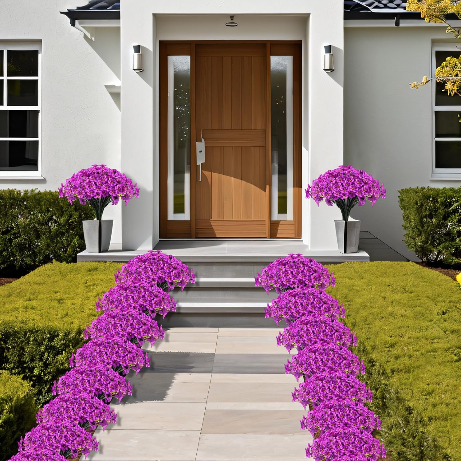 20 Bundles Outdoor Artificial Flowers UV Resistant with Purple Faux Silk Flowers and No Fade Fake Plastic Plants for Spring Summer Outside Planters Porch Window Box Garden Decor - Image 6