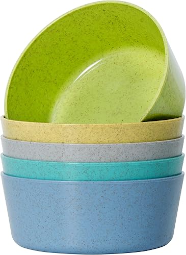 Youngever Paquete de 5 cuencos de plástico de bambú de 14 onzas, cuencos de bambú para niños, juego de 5 en 5 colores surtidos