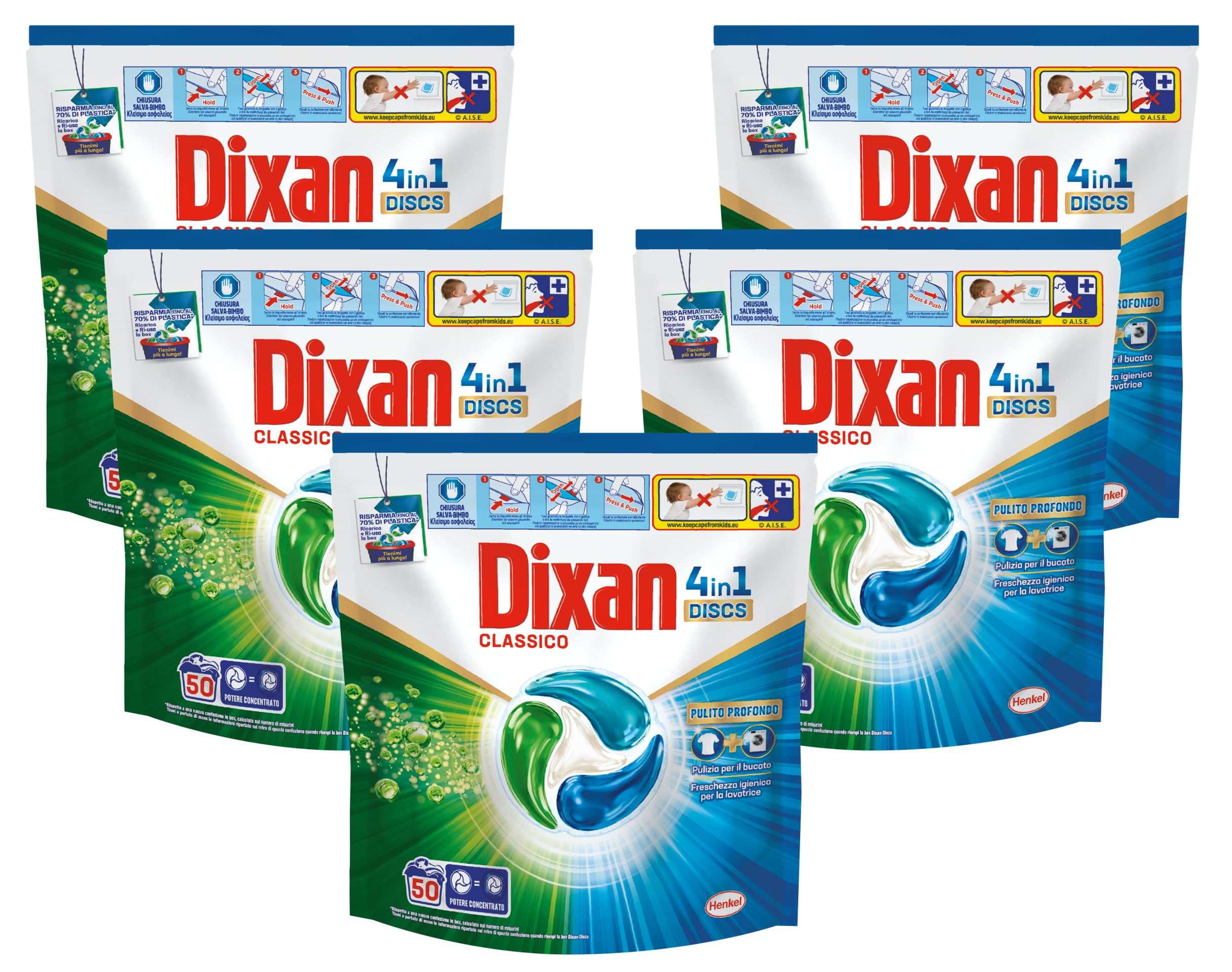 Dixan DISCS 4in1 Classico Detersivo Lavatrice (50 Lavaggi), Capsule lavatrice per una pulizia profonda del bucato e freschezza igienica per la lavatrice, Rimuove le macchie da 20°C