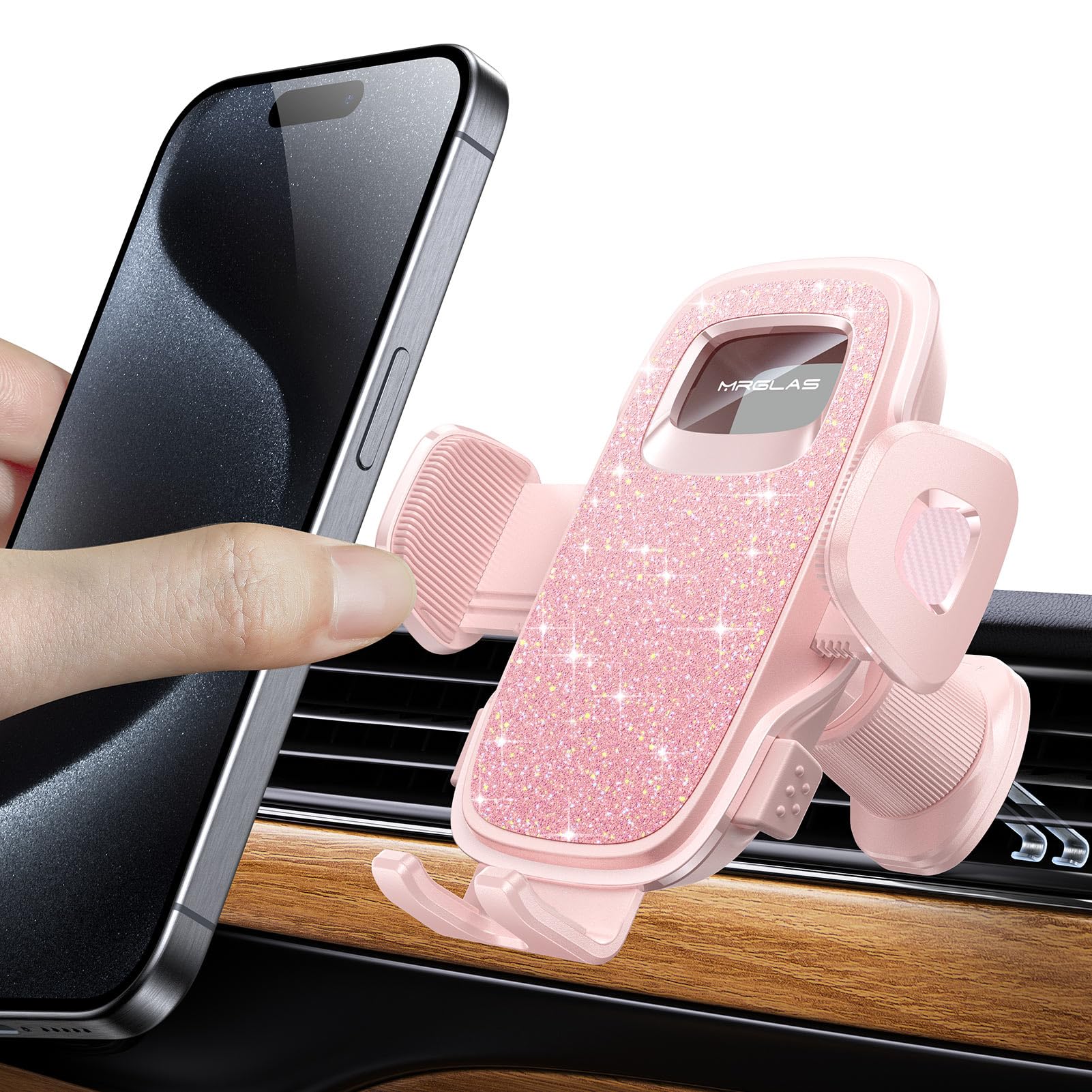 MRGLAS 2025 Upgraded Phone Holders for Your Car with New Metal Hook Clip, Handy Air Vent Cell Phone Car Mount [One Hand Operation], Universal Automobile Cradle for iPhone Android and All Smartphones