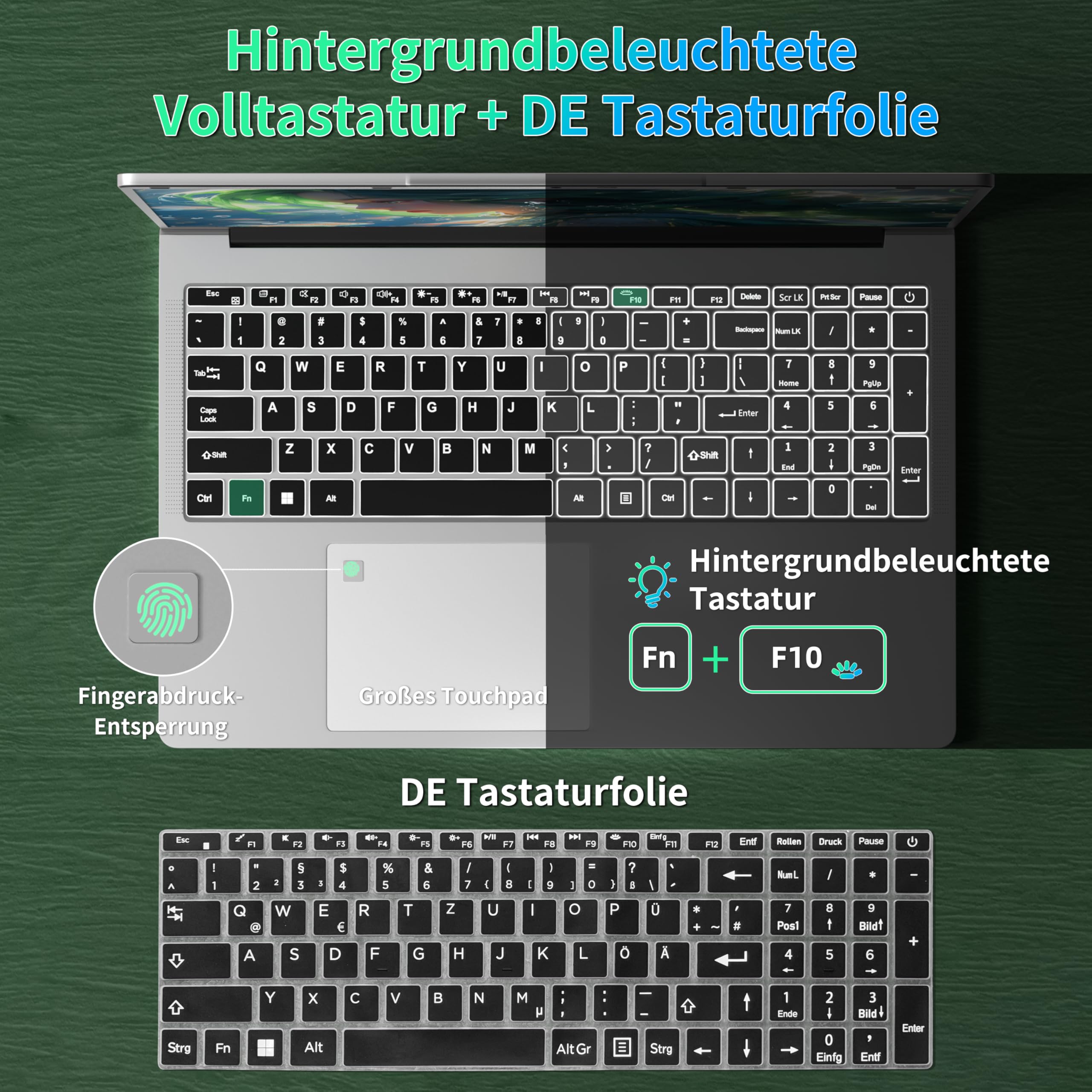 17,3 Zoll Laptop, 16GB RAM, 1TB SSD, 6500Y CPU bis zu 3,40 GHz über 3250C | FHD IPS Display, Fingerabdruck, Backlit-Tastatur, HDMI, WLAN, Business Notebook für Büro, Studium, Home, DE Tastaturfolie
