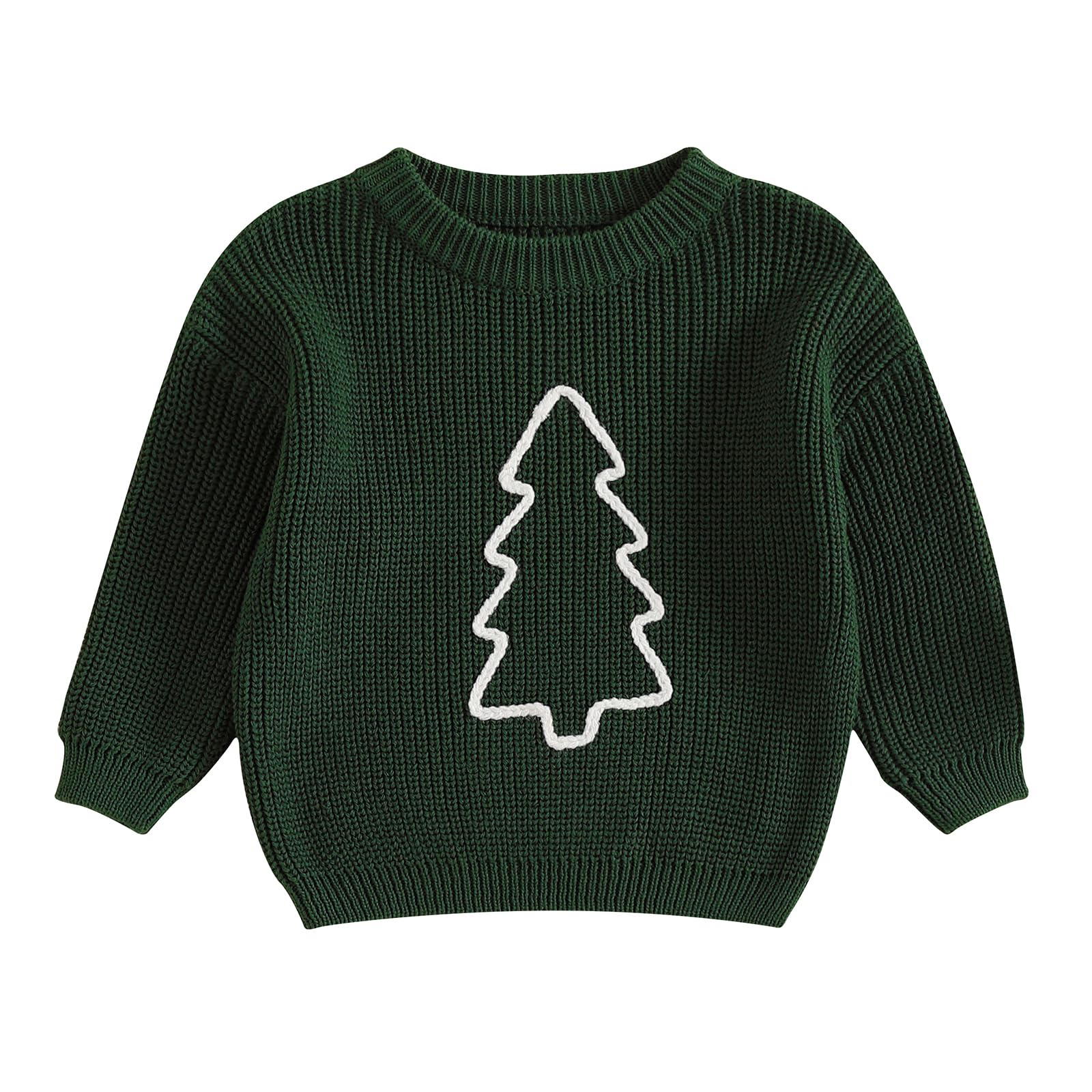 MOLZULAMS Baby Girl Boy Christams Outfit Christmas Tree/Santa Claus Embroidery Sweater Pullover Sweatsihrt Xmas Fall Clothes (Green A, 12-18 Months)