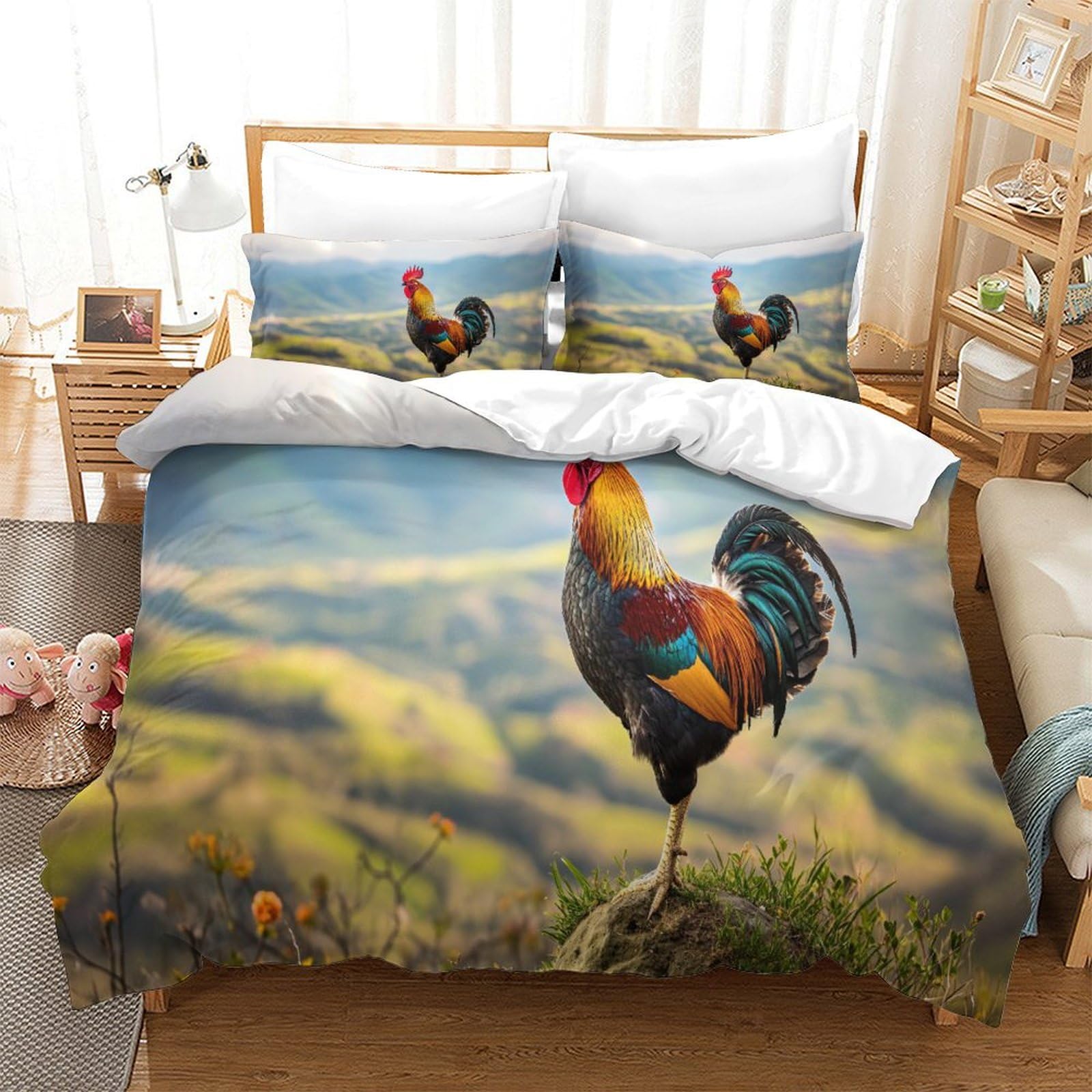 P1s9u7w5y Gallic Rooster-6 Vivid Rooster 3D Printed Duvet Cover Set 3Pcs Microfiber Country Style Rooster Bedding Set King（220X240cm）