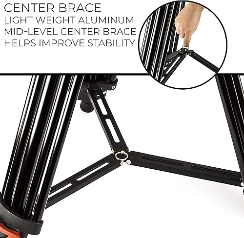 Miniatura 7 de Ultimaxx Trípode de 72 pulgadas, 72 pulgadas, trípode profesional de doble tubo de aluminio resistente, cabezal de fluido de 360 grados, esparcidor