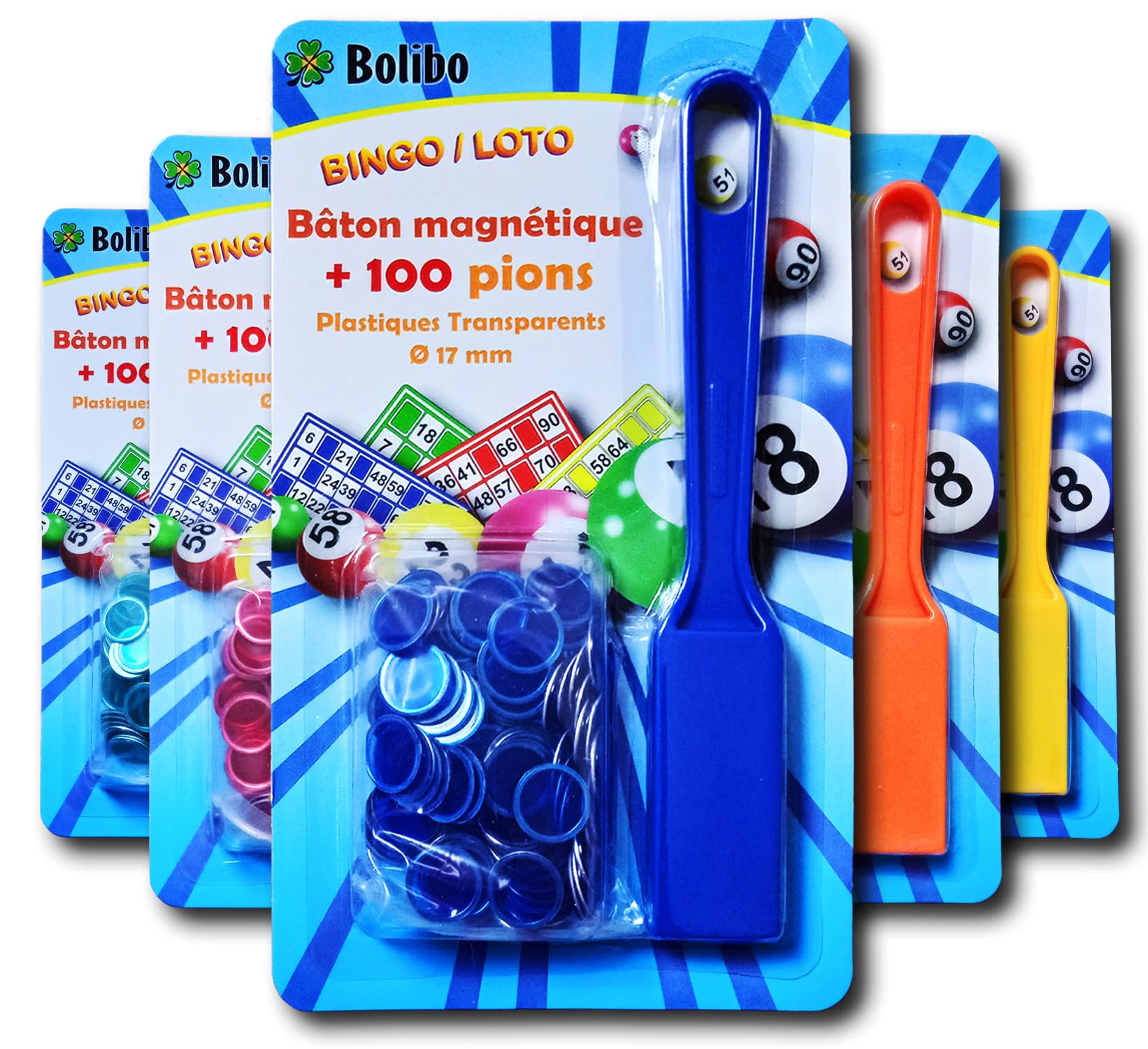 Bolibo JETON Loto magnétique - 100 Pions 17 mm - Couleur au Choix Bleu
