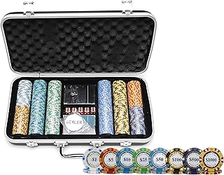 Monte Carlo Poker Club Chip Set 14 Gramm für Texas Hold'em, Blackjack, Casino Gambling mit schwarzem ABS-Gehäuse, Karten, Dealer Button (wählen Sie 300 oder 500 Chips Set) (300 Chips Set)