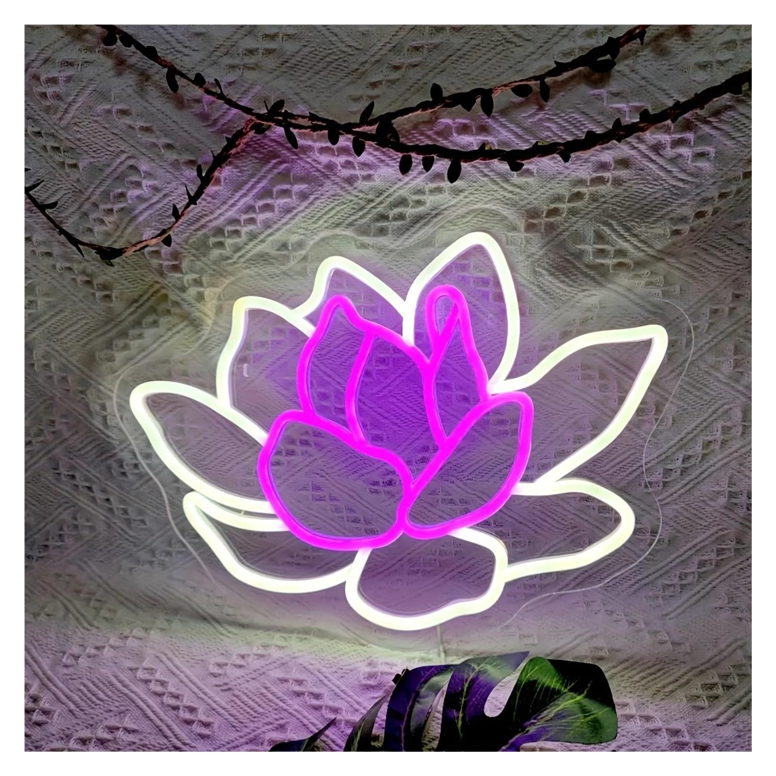 LEMST Signs Lamp Lotus Flower Neon Sign USB Powered Adjustable Brightness Custom Neon Lights for Home Wall Decor 30cmx40cm(B)
