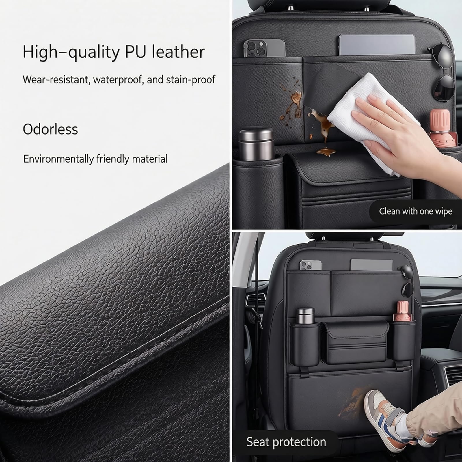 Genérico Organizador Asiento Trasero Coche para Ford Kuga 3 (III) ST-Line & Vignale I 2019-2024, Cuero Bolsa Multibolsillos Protector Impermeable contra Manchas, Perfecto Viajes Familia