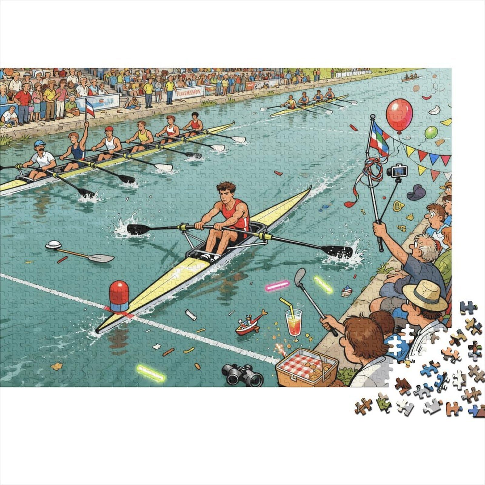 Canoe Sprint Finish Wooden Jigsaw Puzzle Waterproof 1000 Piece Puzzles for Adults Gifts Colourful Home Decoration