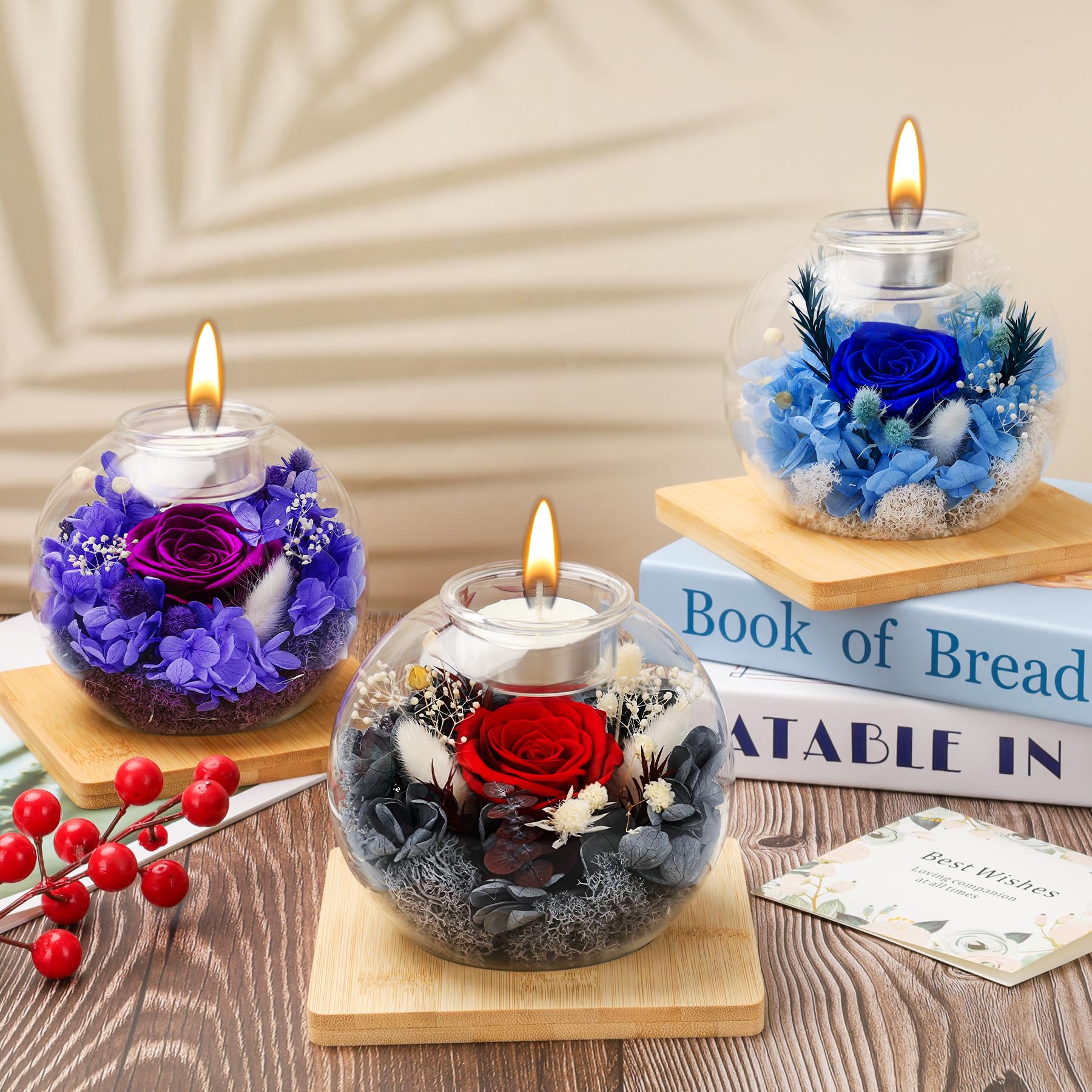 Rose Éternelle en Verre, Coffret Cadeau de Rose Préservée et Bougies Parfumées, Cadeau d'anniversaire Fête des Mères Saint-Valentin Noël pour Maman, Petite Amie, épouse, Femme (Rouge)
