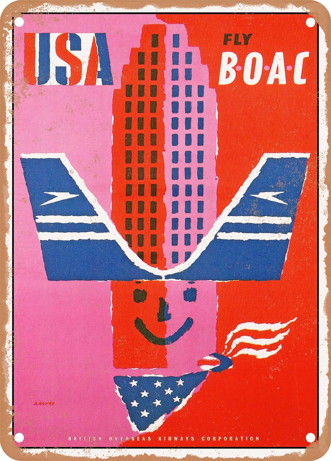 METAL SIGN - 1959 USA Fly BOAC British Overseas Airways Corporation 3 Vintage Ad home decor
