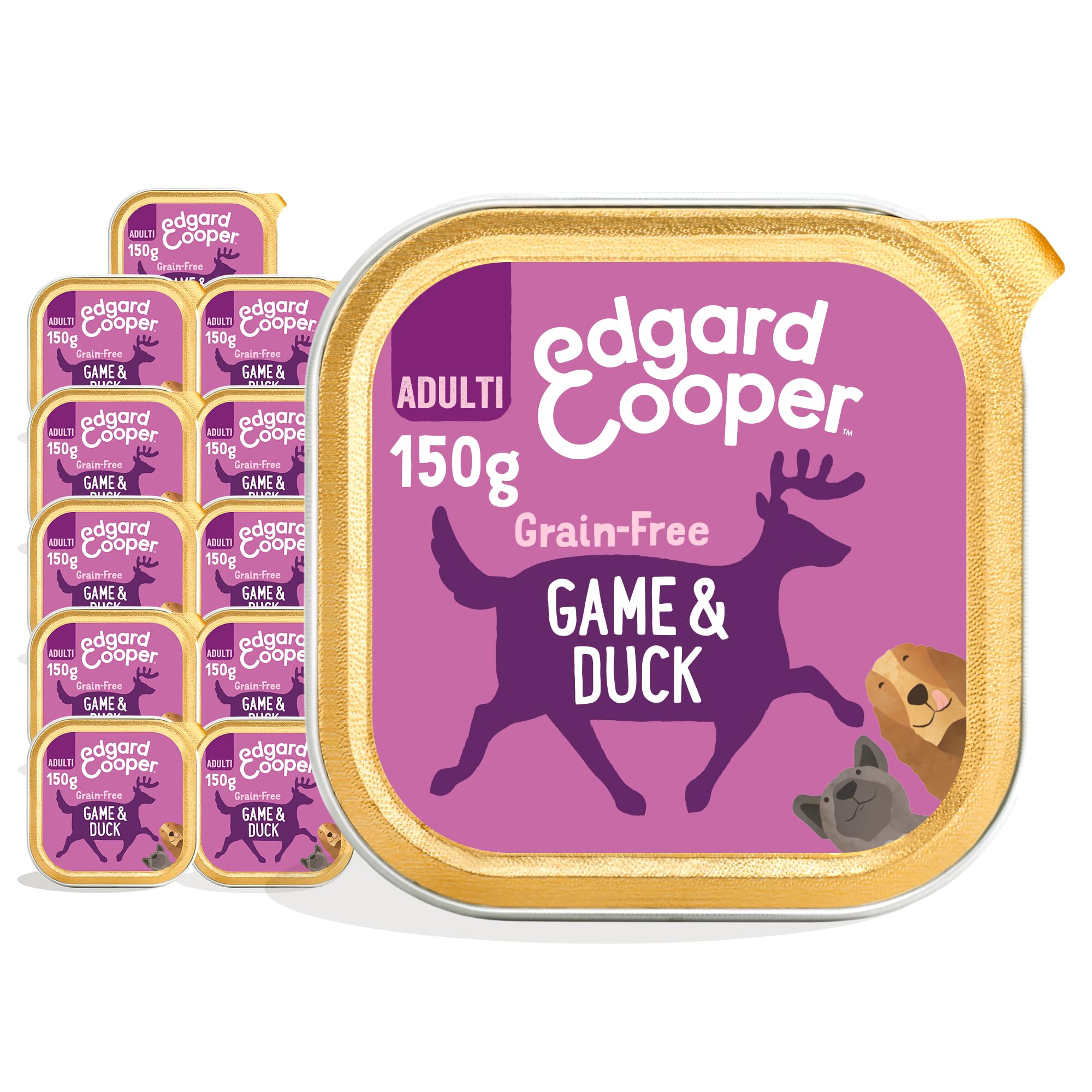 Edgard & Cooper Adult Food Box for Dogs Cereal-Free Food, Healthy Eating, Tasty and Balanced Food, Quality Proteins (Game/Duck, 150g x 11)