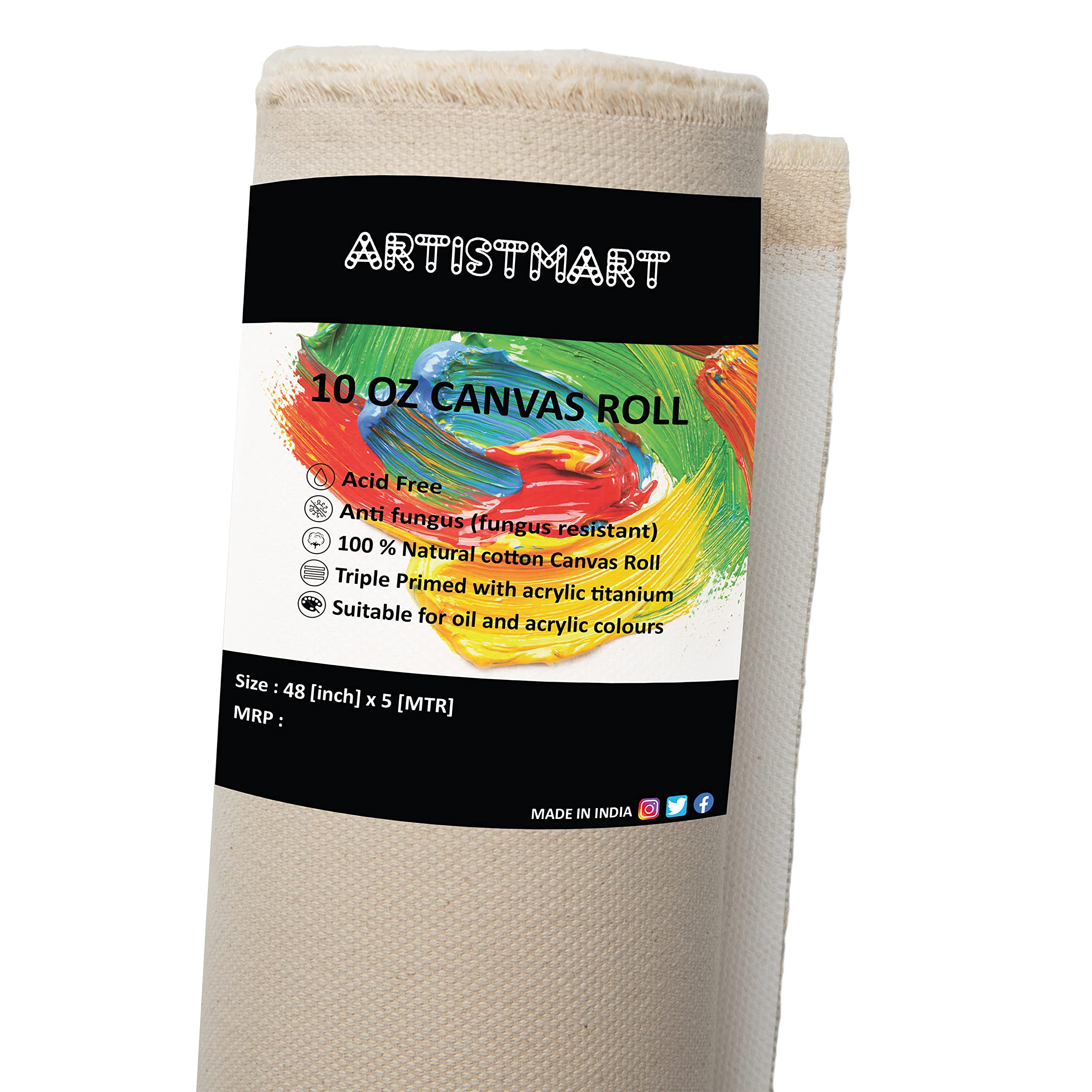 ARTISTMART Cotton Canvas Roll for Painting, Artist Series, White, Painting Drawing and Sketch Accessories Primed Painting Canvas Roll, Painting Drawing and Sketch Accessories | 10 Oz | 42 x 5 Mtr 3