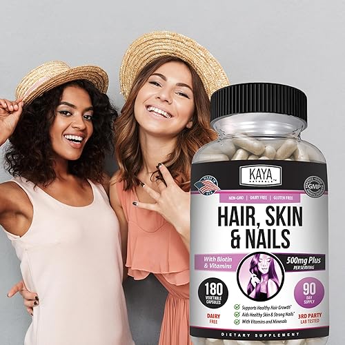 Miniatura 8 de Kaya Naturals Cápsulas de uñas para el cabello y la piel BIOTINA Vitamina D Vitamina B-12 A Soporte de ácido fólico, suplemento vitamínico de apoyo